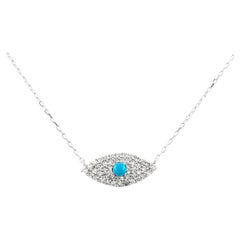 Diamond & Turquoise 18k White Gold Evil Eye Pendant Necklace