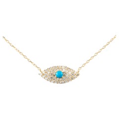 Diamond & Turquoise 18k Yellow Gold Evil Eye Pendant Necklace
