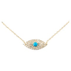 Diamond & Turquoise 18k Yellow Gold Evil Eye Pendant Necklace
