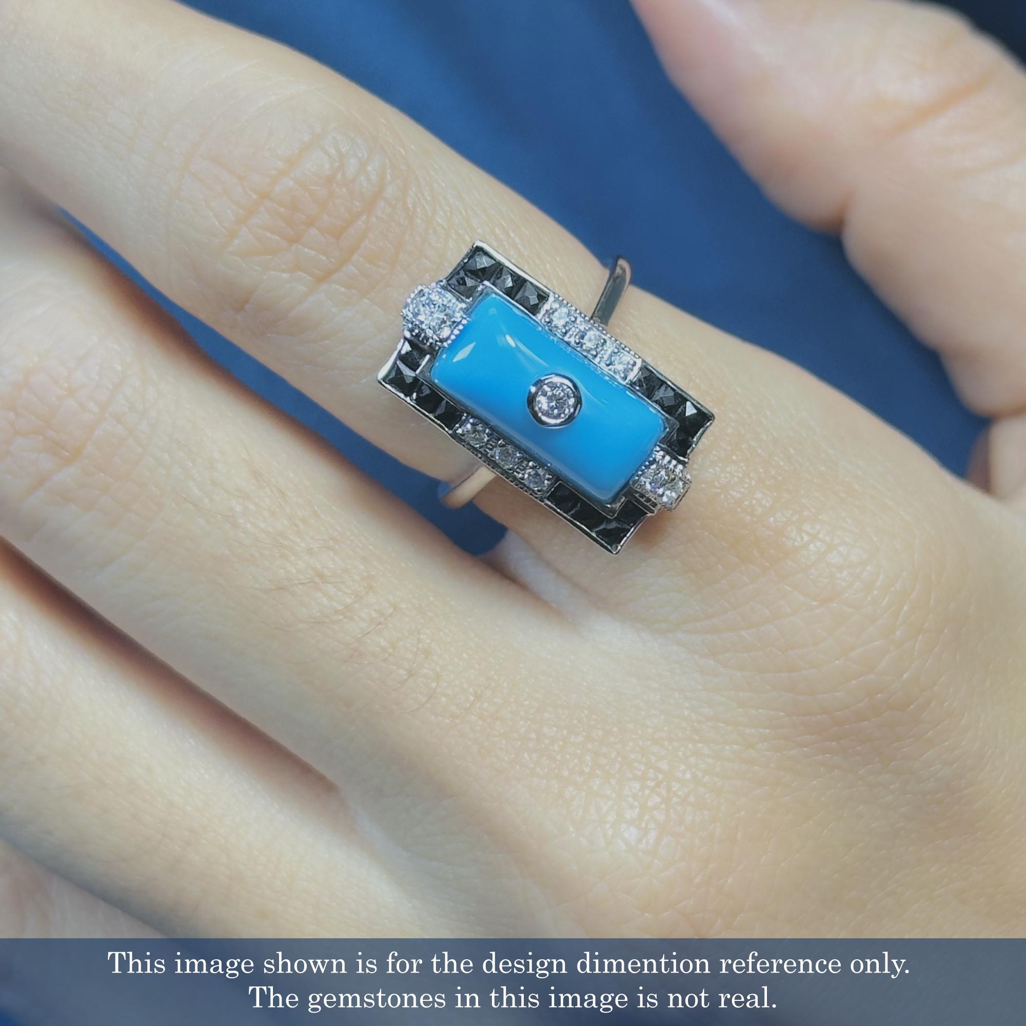 Diamond Turquoise and Onyx Art Deco Style Cocktail Ring in 14K White Gold For Sale 1