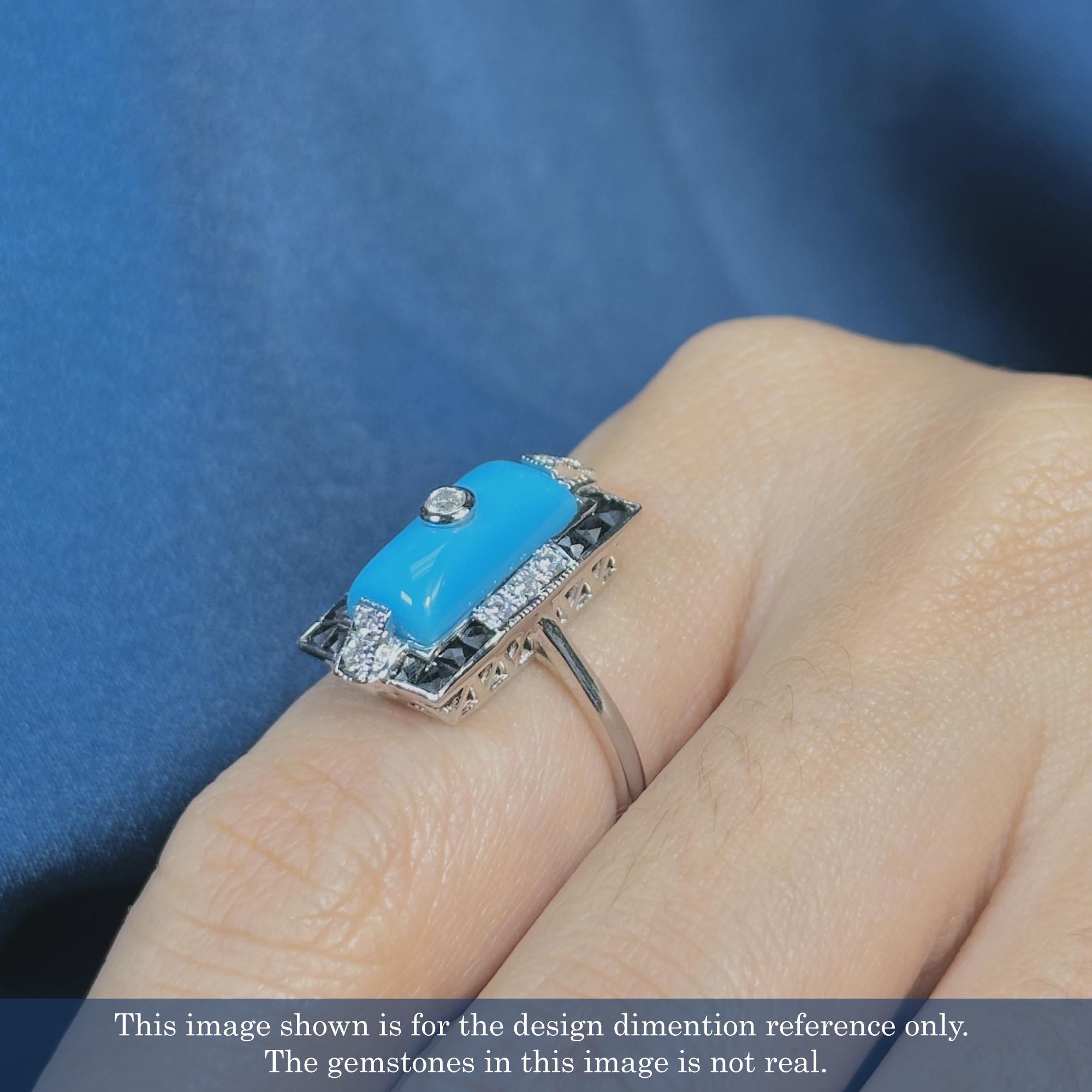 Diamond Turquoise and Onyx Art Deco Style Cocktail Ring in 14K White Gold For Sale 2