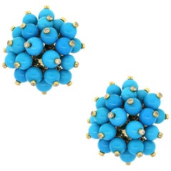 Diamond Turquoise Bead Cluster Earrings