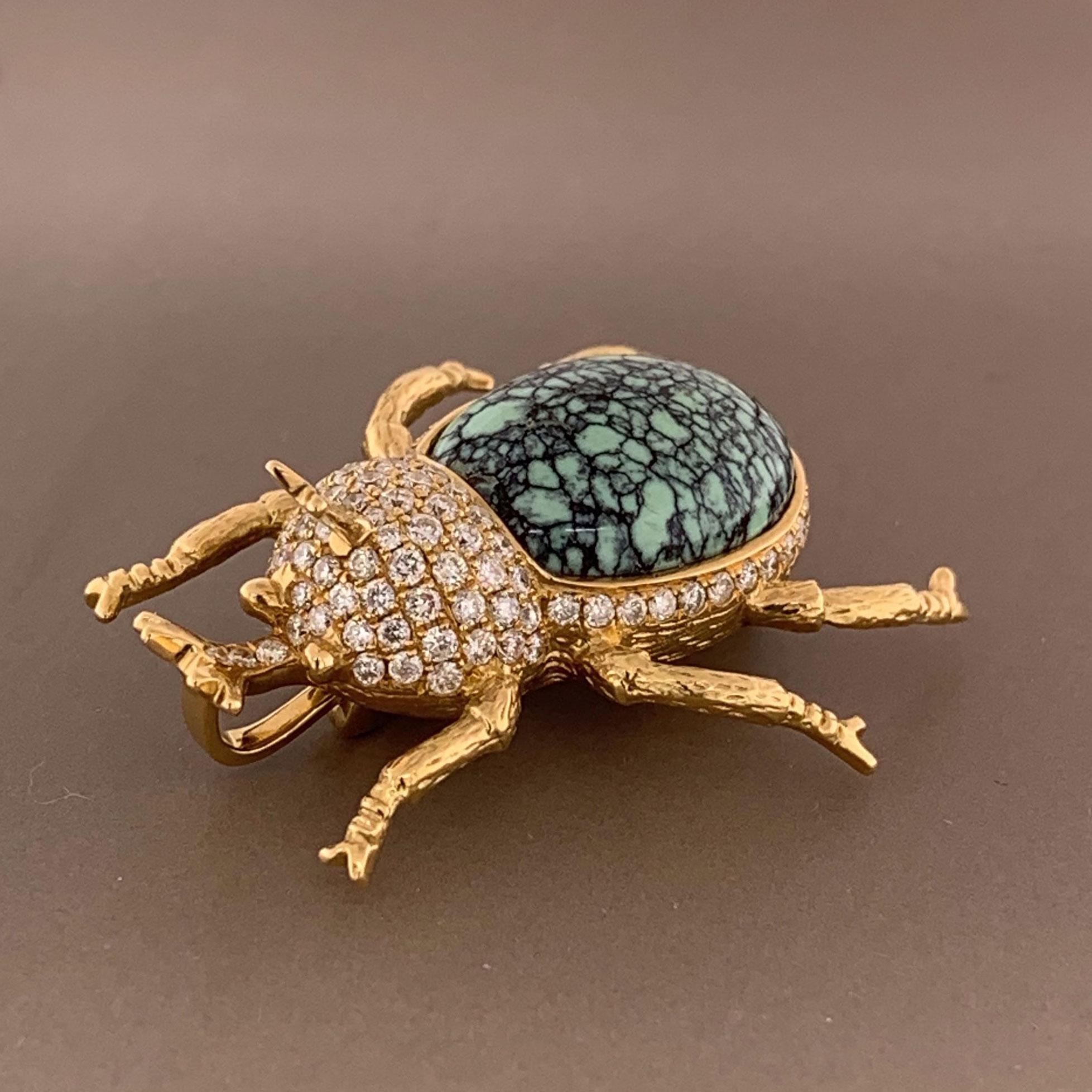 Broche-pendentif coccinelle en diamants et turquoise Neuf - En vente à Beverly Hills, CA