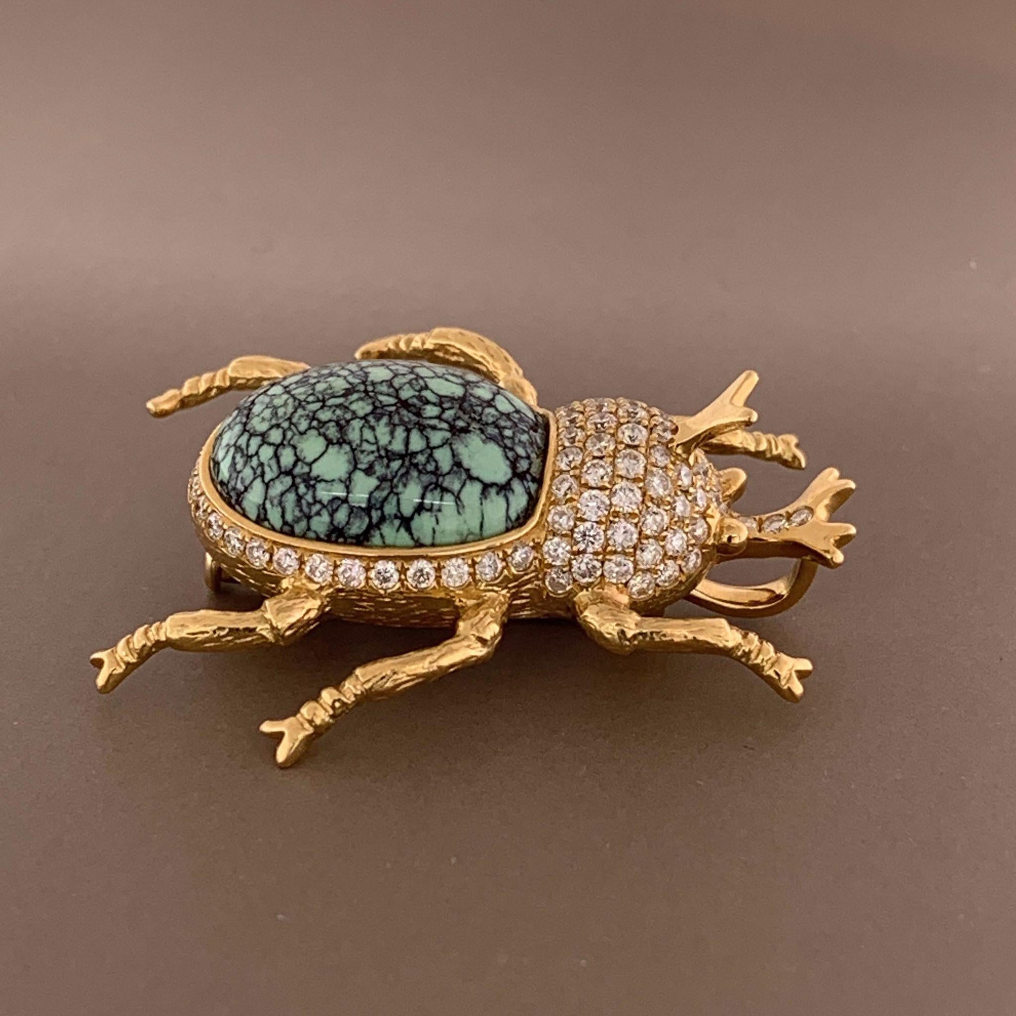 Diamond Turquoise Beetle Pendant-Brooch In New Condition For Sale In Beverly Hills, CA