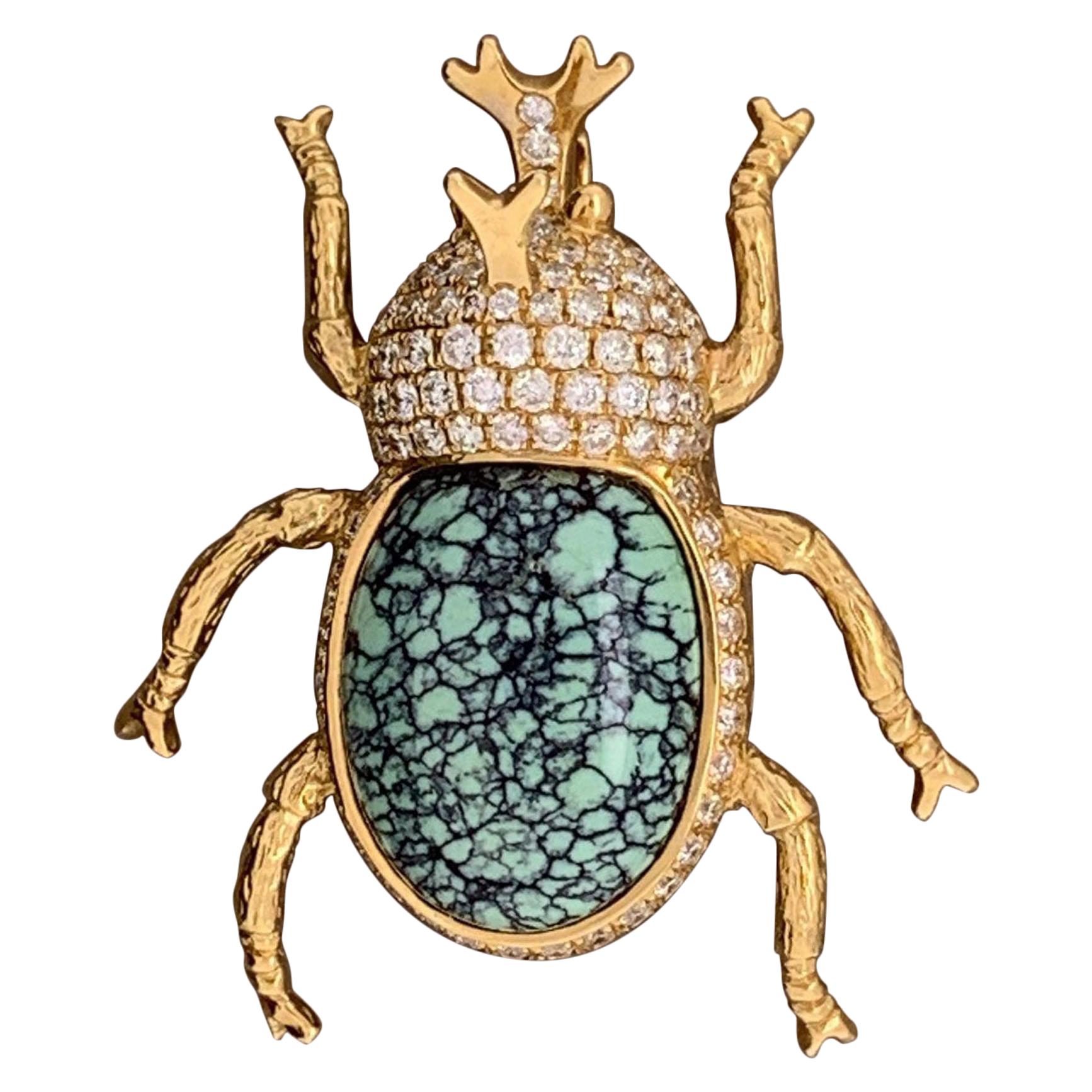 Diamond Turquoise Beetle Pendant-Brooch