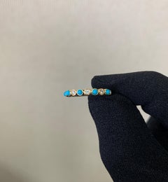 Tanisa Nahata Diamond & Turquoise Bezel Set Ring with Milgrain in 18KYG