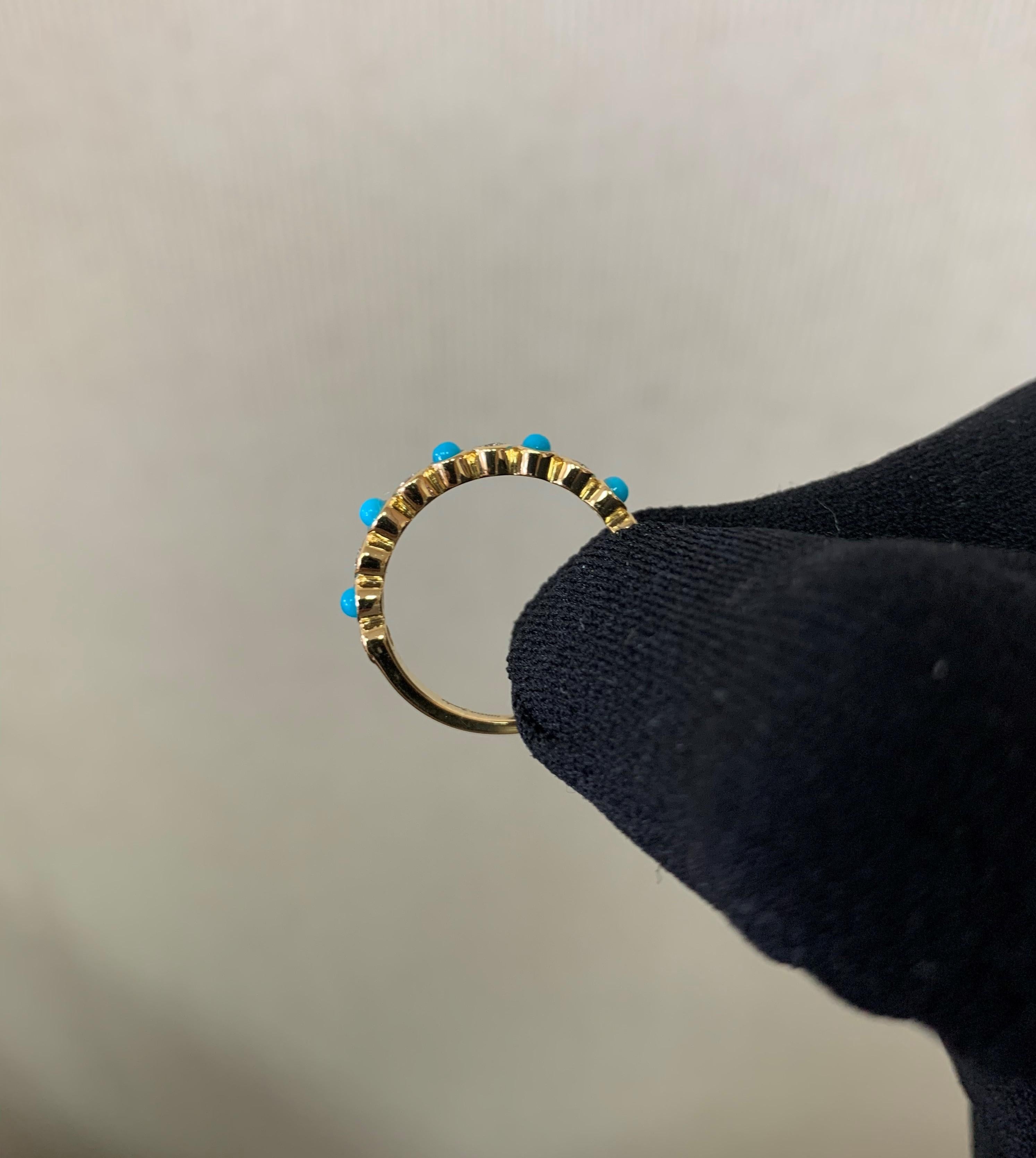 For Sale:  Tanisa Nahata Diamond & Turquoise Bezel Set Ring with Milgrain in 18KYG 3
