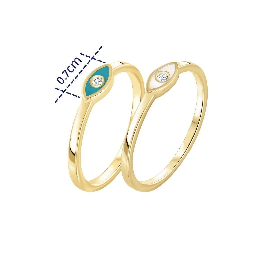 For Sale:  Diamond Turquoise Enamel Eye Ring in 14 Karat Yellow Gold, Shlomit Rogel 3