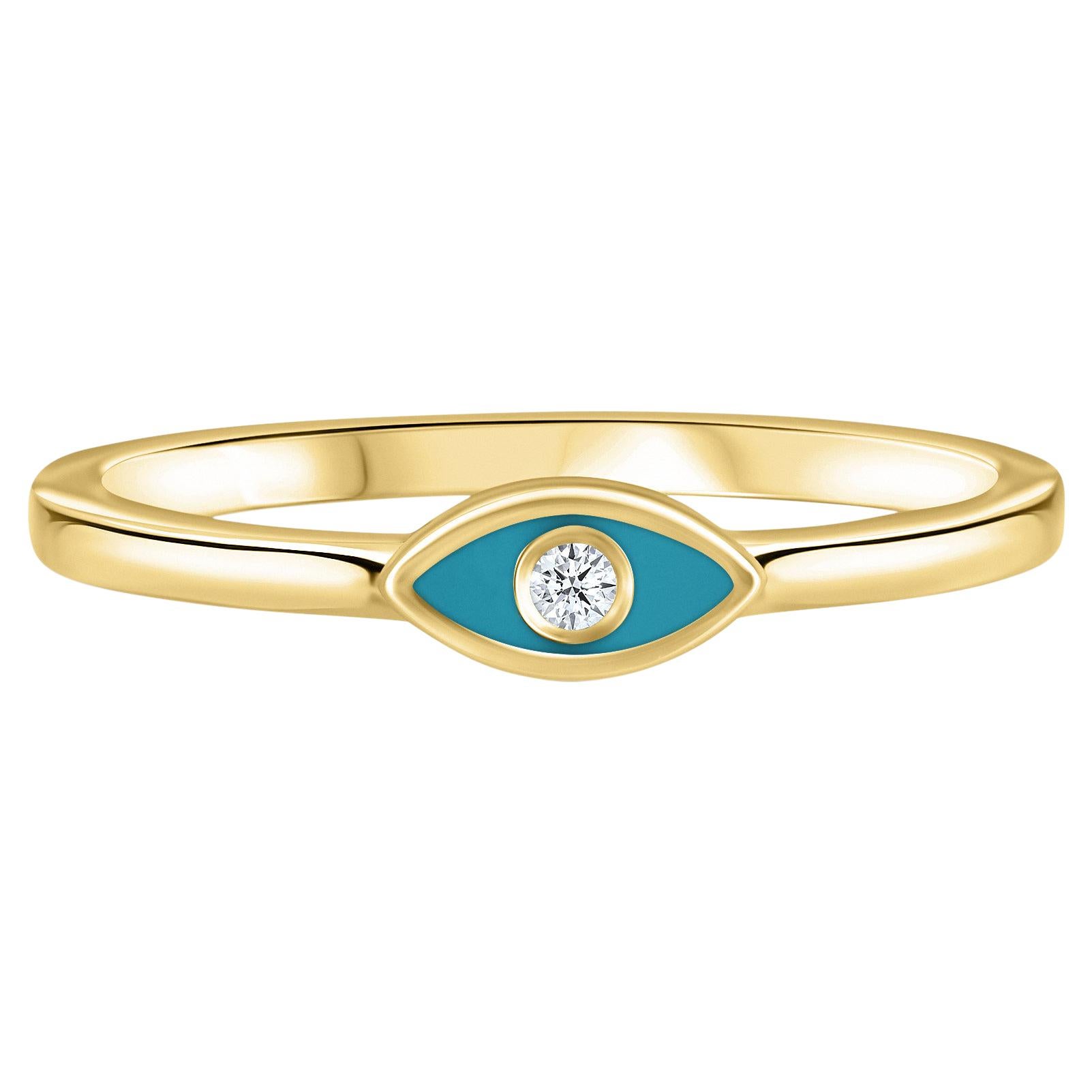 Diamond Turquoise Enamel Eye Ring in 14 Karat Yellow Gold, Shlomit Rogel