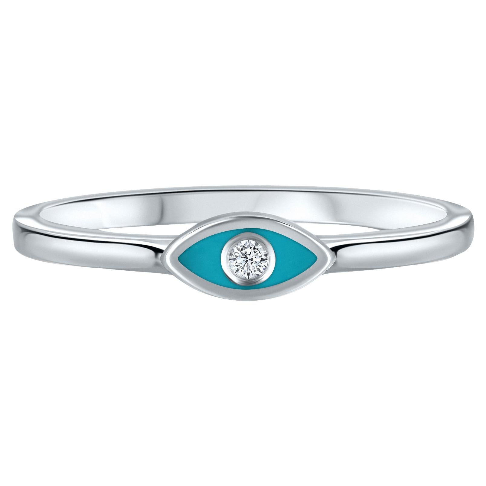 For Sale:  Diamond Turquoise Enamel Eye Ring in 14K White Gold, Shlomit Rogel