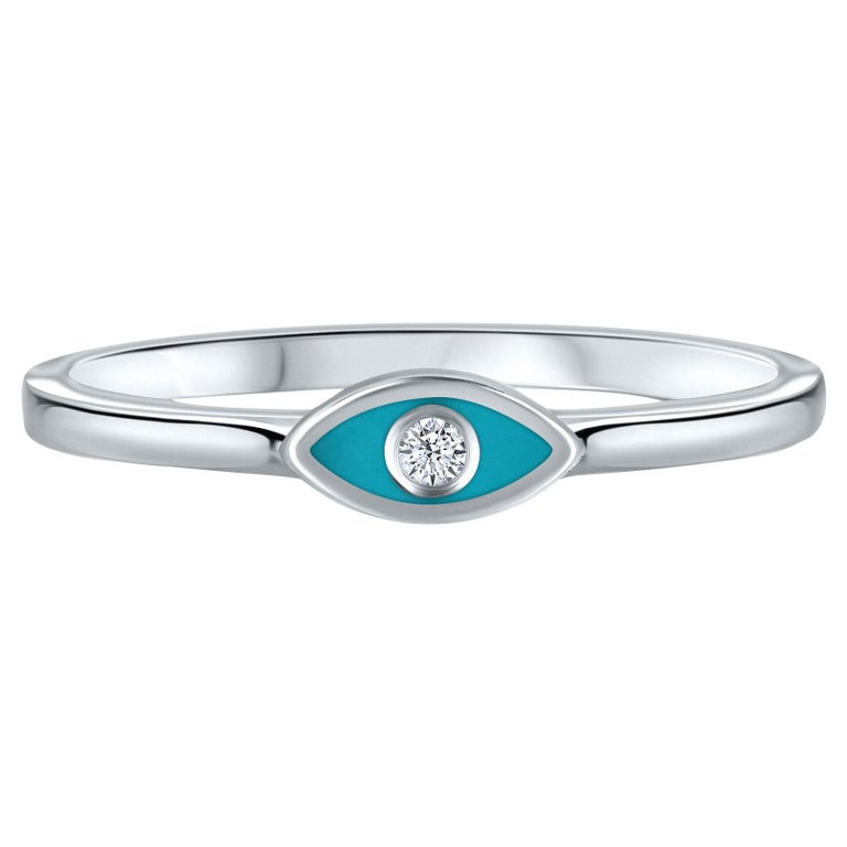 Eye Rings Diamond Customizable Diamond Turquoise Enamel Eye Ring in 14K White Gold ...
