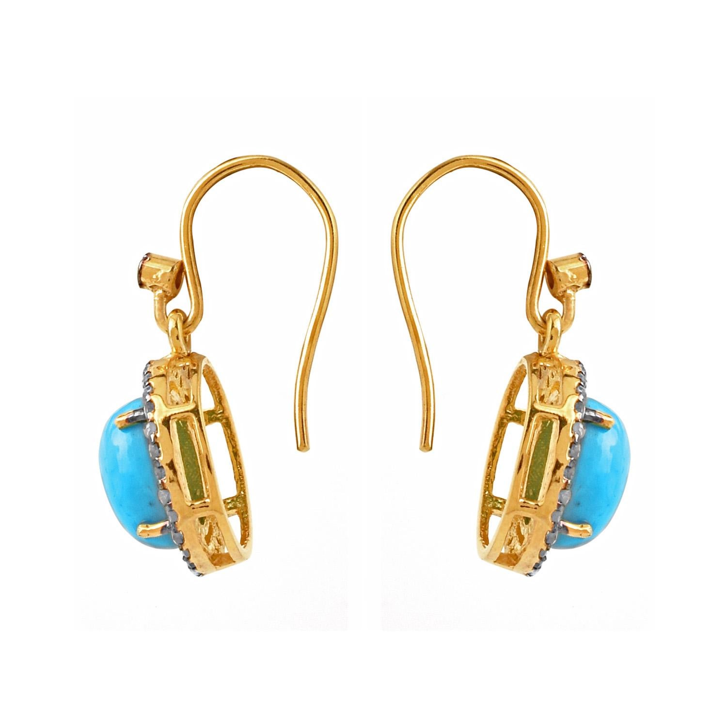 (Diamond 0.45cts)(turquoise 3.77cts)(gold nw 0.68gm) and (silver earring nw 1.666gm)