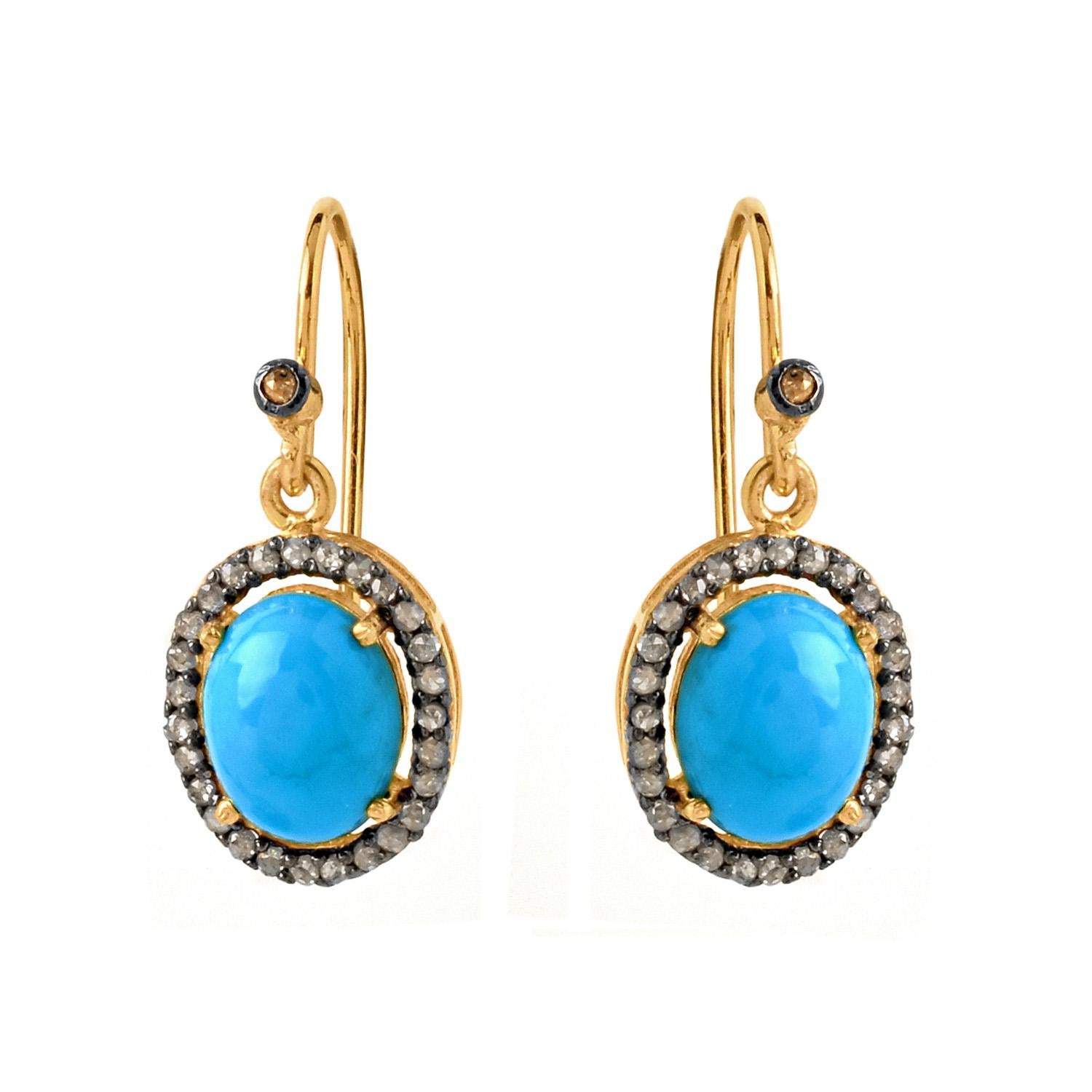 Women's 0.45cts Diamond & 3.77cts Turquoise Gold and  925 sterling Silver Earring