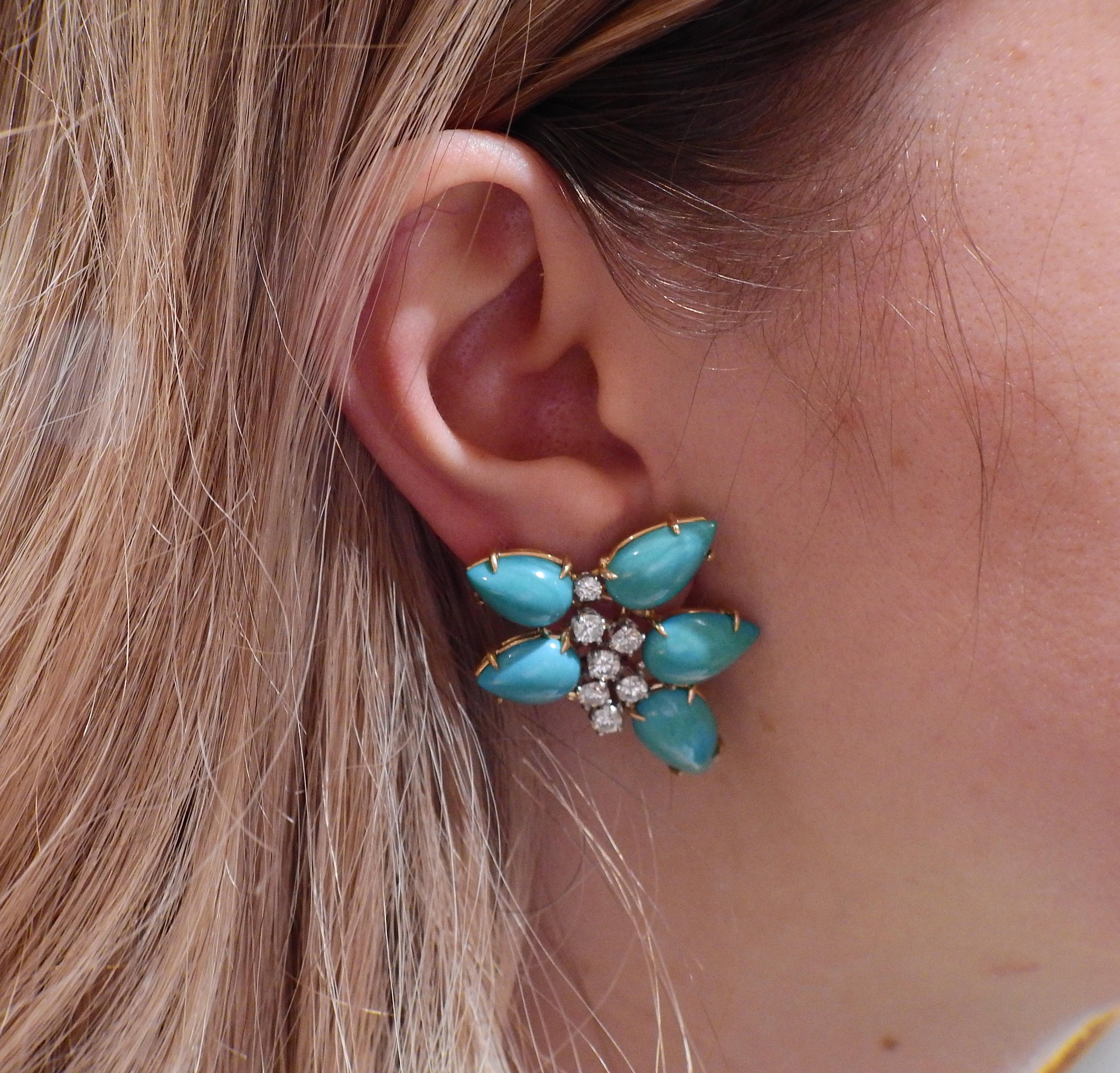 Women's Diamond Turquoise Gold Cocktail Earrings