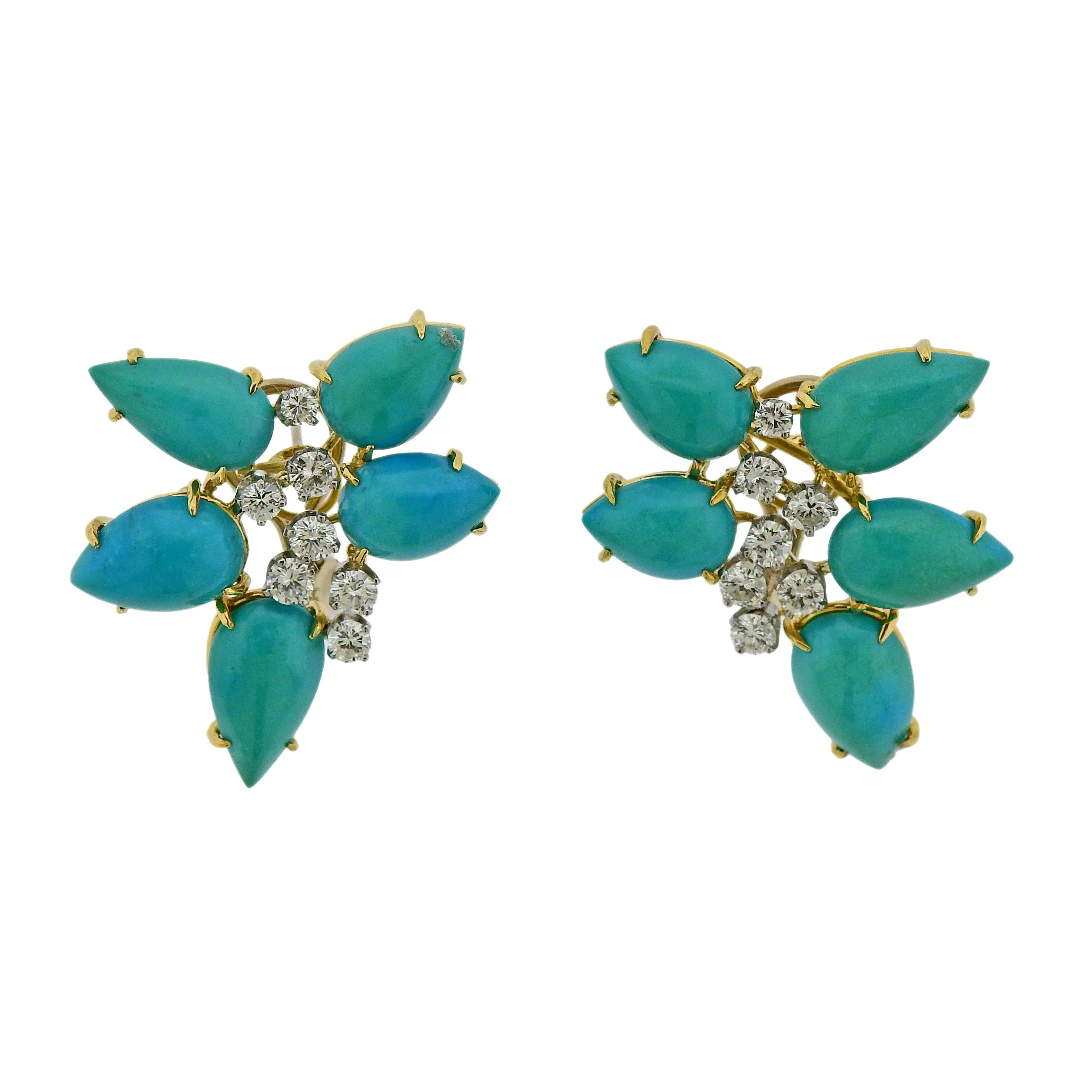 Diamond Turquoise Gold Cocktail Earrings