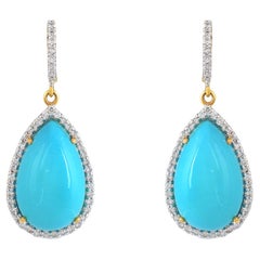 14k gold 0.55cts Diamond & 14.37cts Turquoise Earring