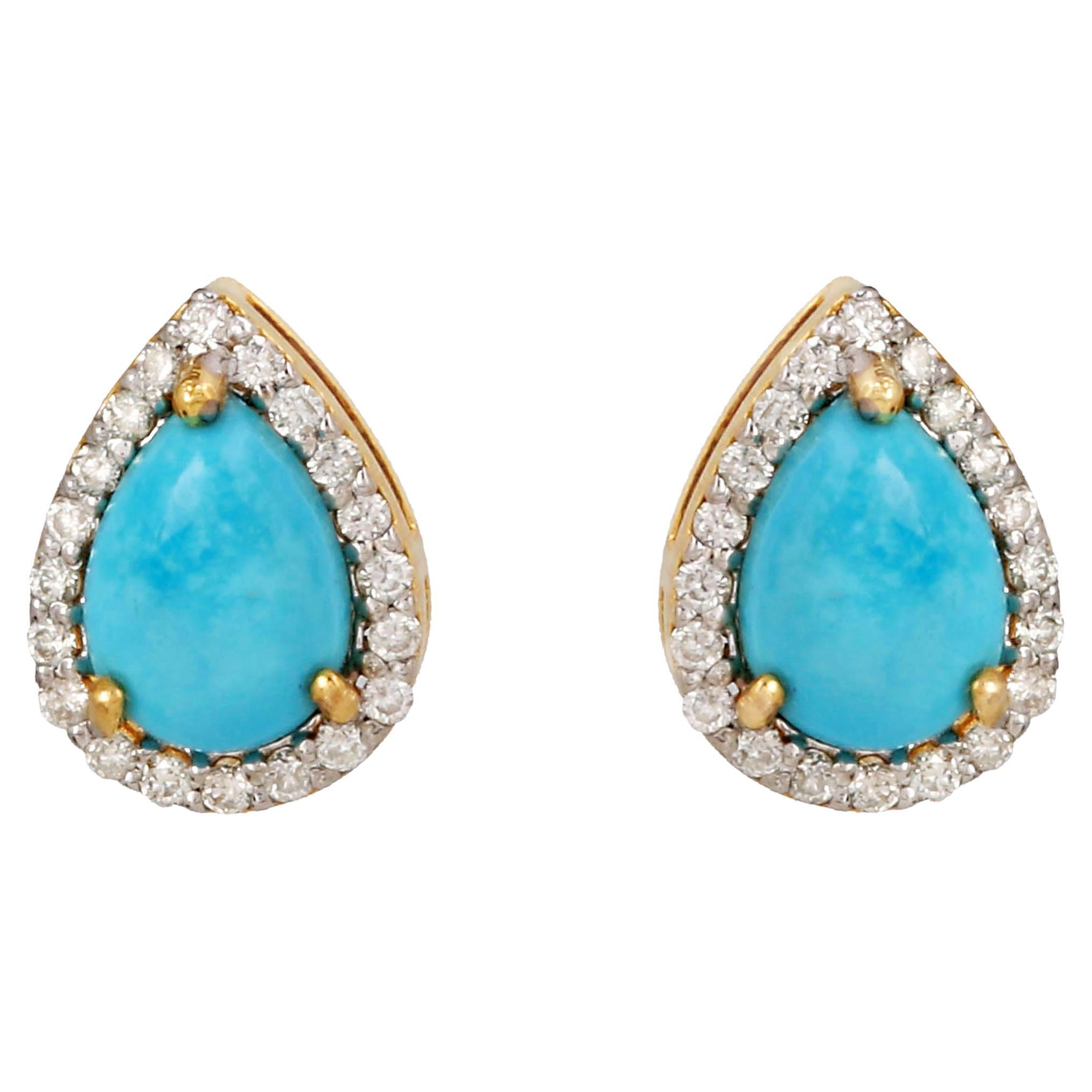 Beautiful Turquoise Diamond Gold Long Drop Earrings At 1stdibs