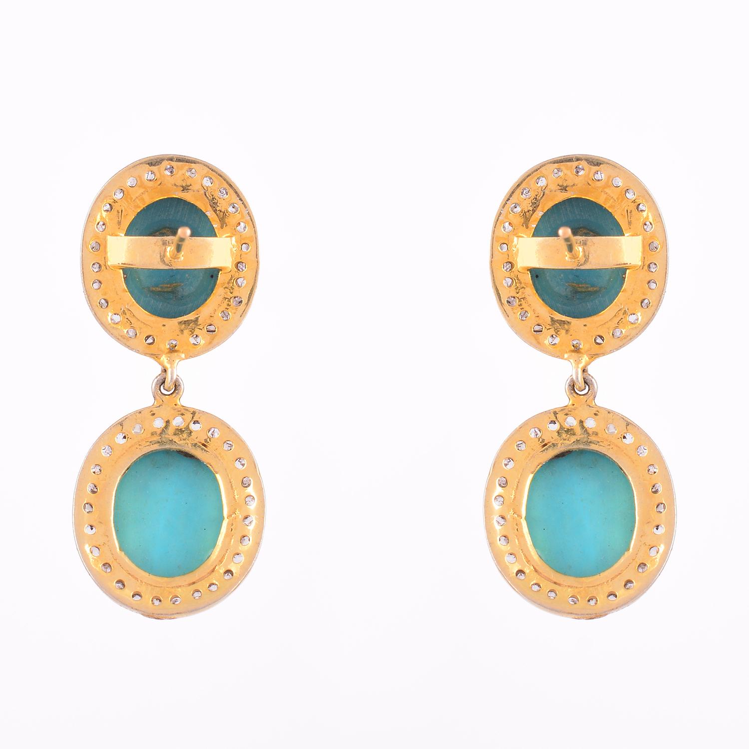 Diamond turquoise gold 14k silver earring