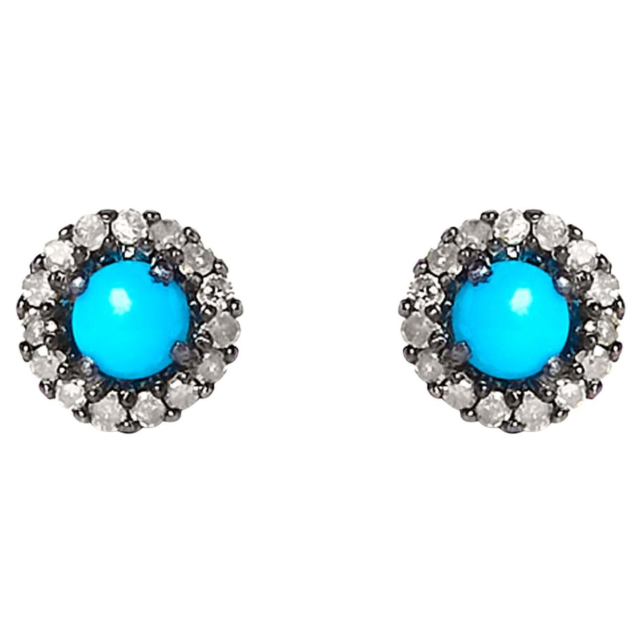 0 63cts Diamond And 5 20cts Turquoise Gold And 925 Sterling Silver