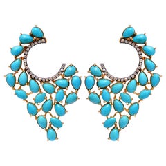 Diamond Turquoise Gold 925 sterling Silver Earring