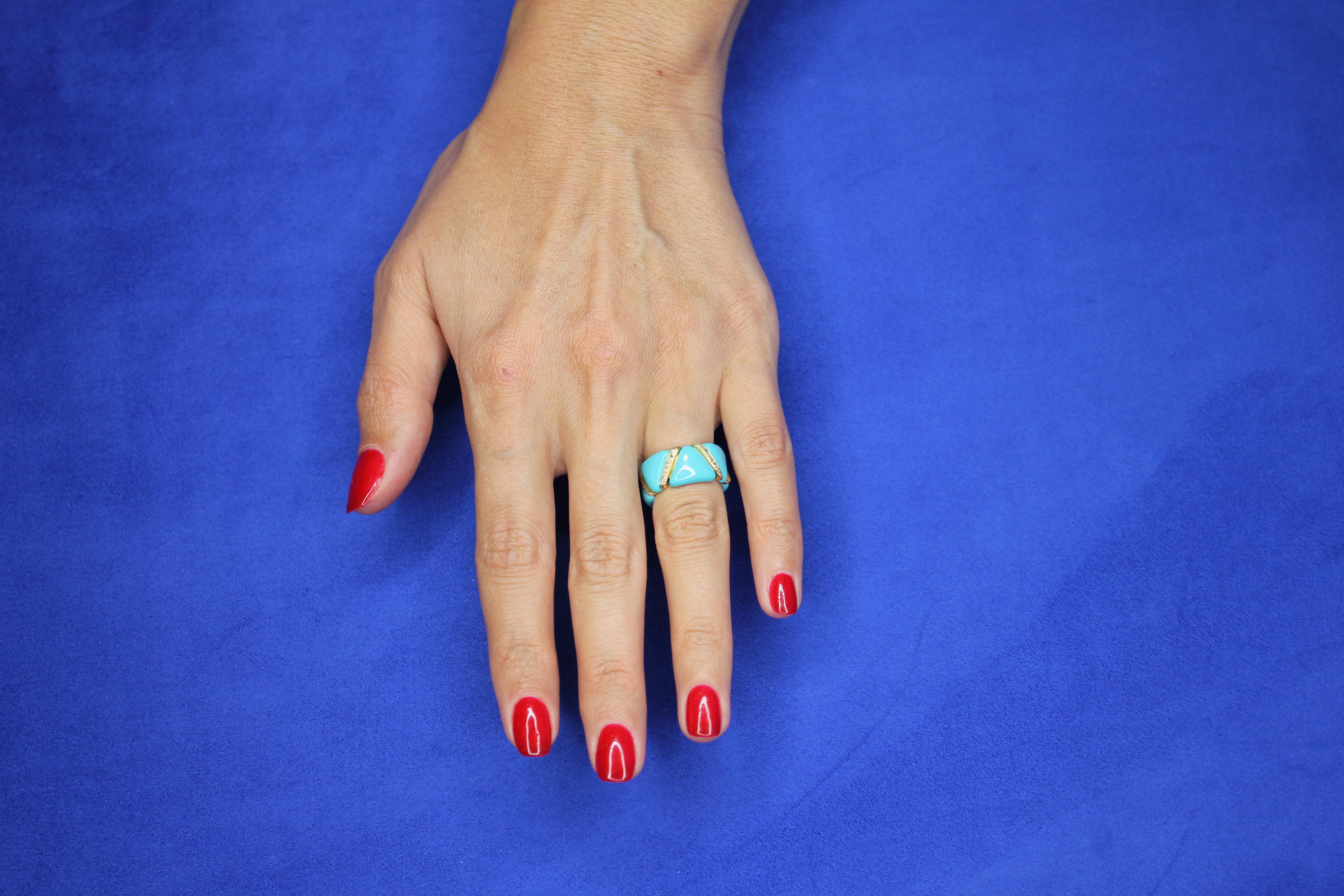Eternity-Ring, Diamant, Türkis, Hellblaue Emaille, einzigartiger Stretch, 18 Karat Gold im Angebot 7
