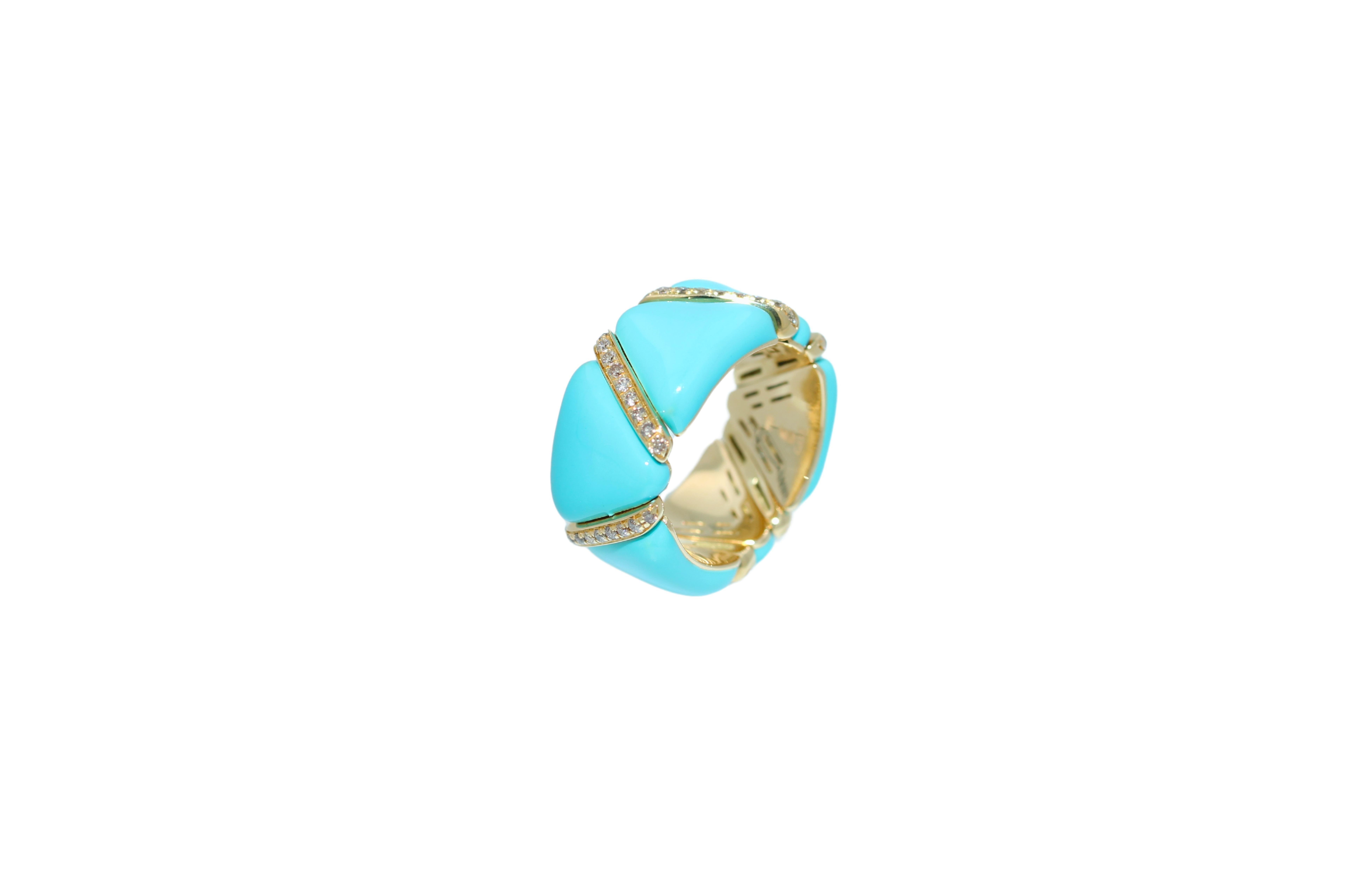 Eternity-Ring, Diamant, Türkis, Hellblaue Emaille, einzigartiger Stretch, 18 Karat Gold (Brillantschliff) im Angebot
