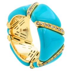 Diamond Turquoise Light Blue Enamel Eternity Band Unique Stretch 18K Gold Ring