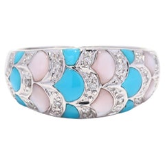 Diamond Turquoise Mother of Pearl Ring, 14K White Gold, Ring