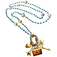 Diamond Turquoise Pave Lock Intaglio Fob Necklace, Serrures D'Amour Necklace
