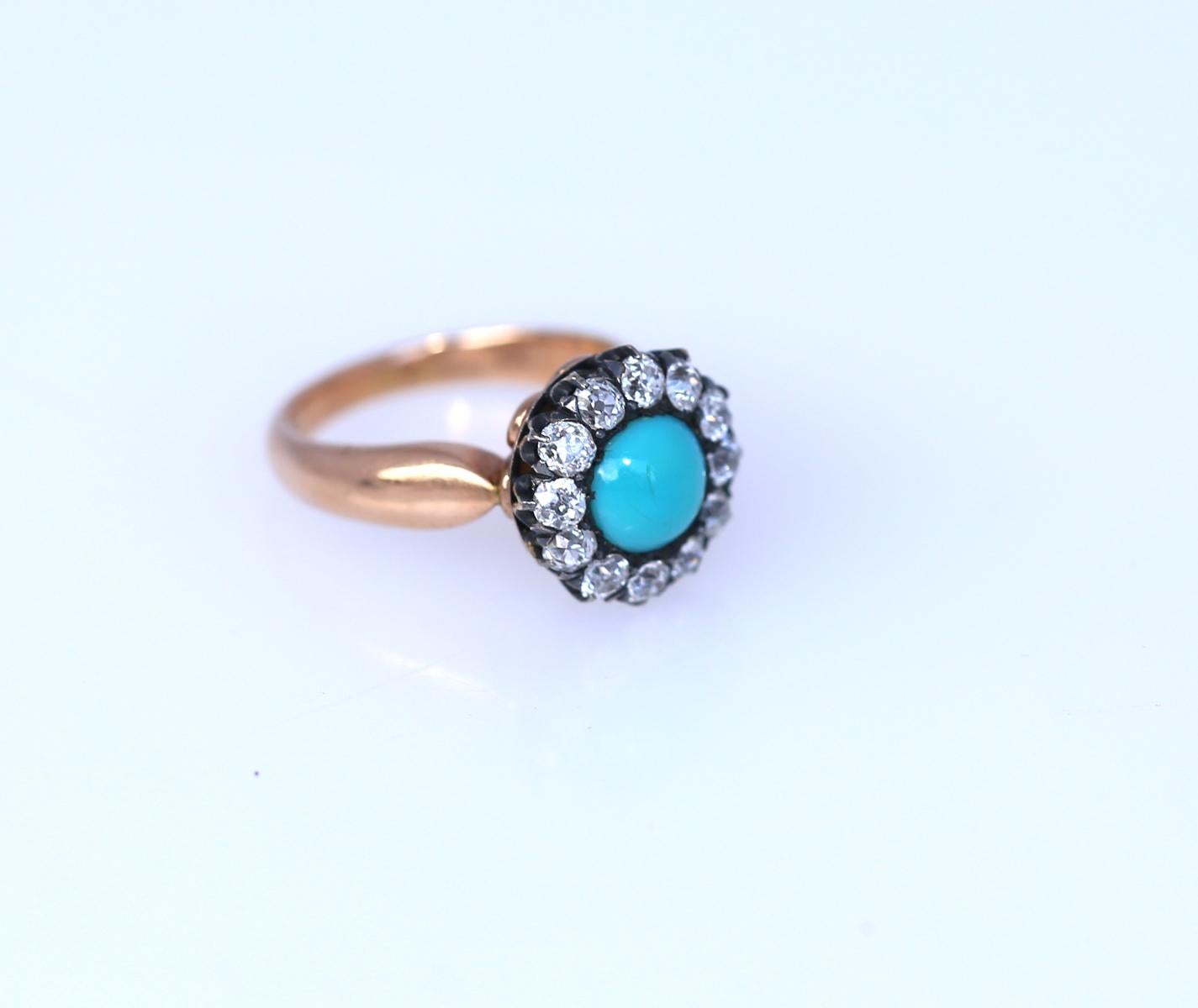 Diamond and Turquoise Ring that Transformers into the Brooch (Pin). Created in 1890.
Amazing Diamond Turquoise Ring Transformer Brooch. Transformer jewelry is among the most sought-after by jewelry collectors. This particular fine item is a ring