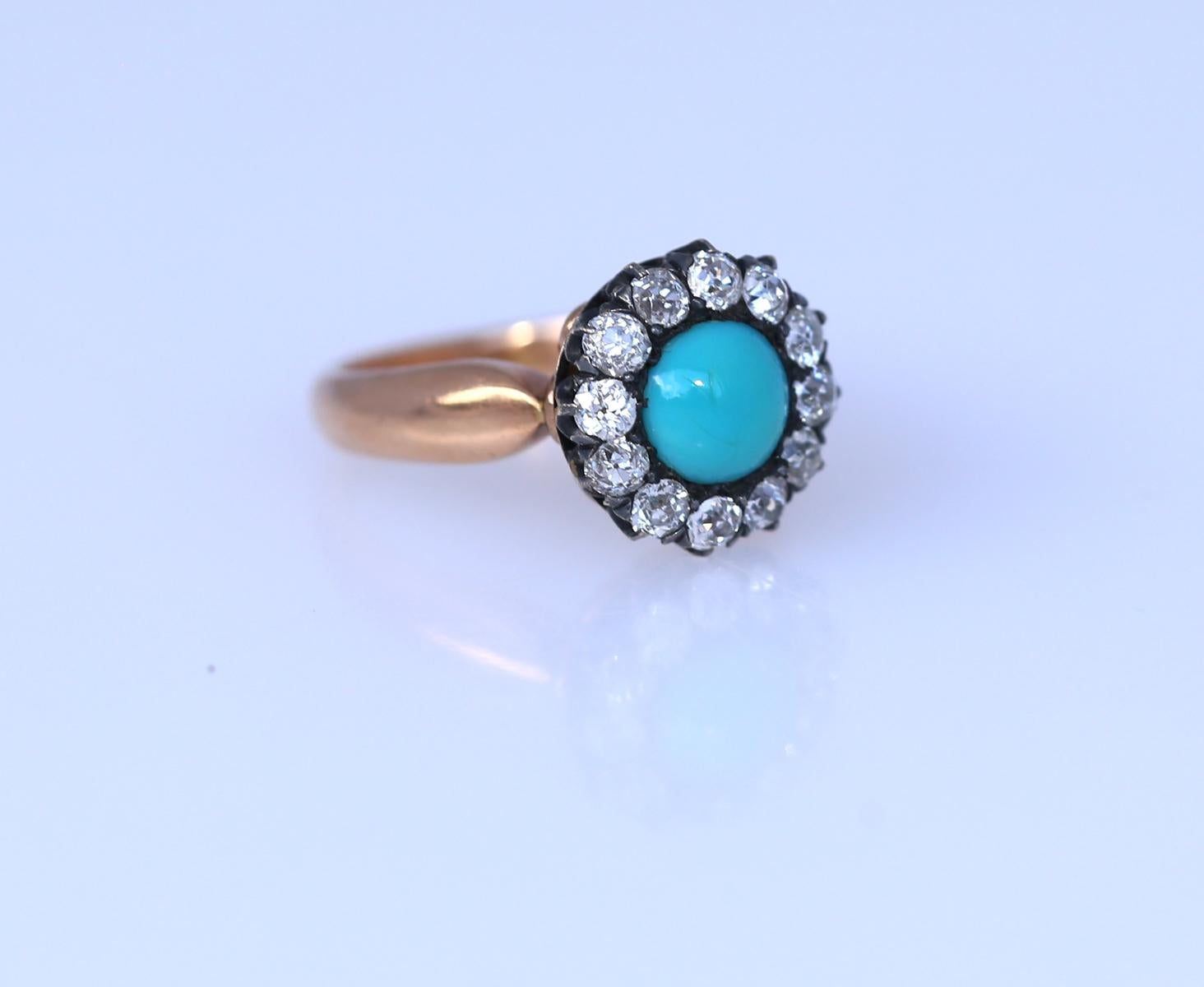 Round Cut Diamond Turquoise Ring Transformer Brooch Pin, 1890 For Sale