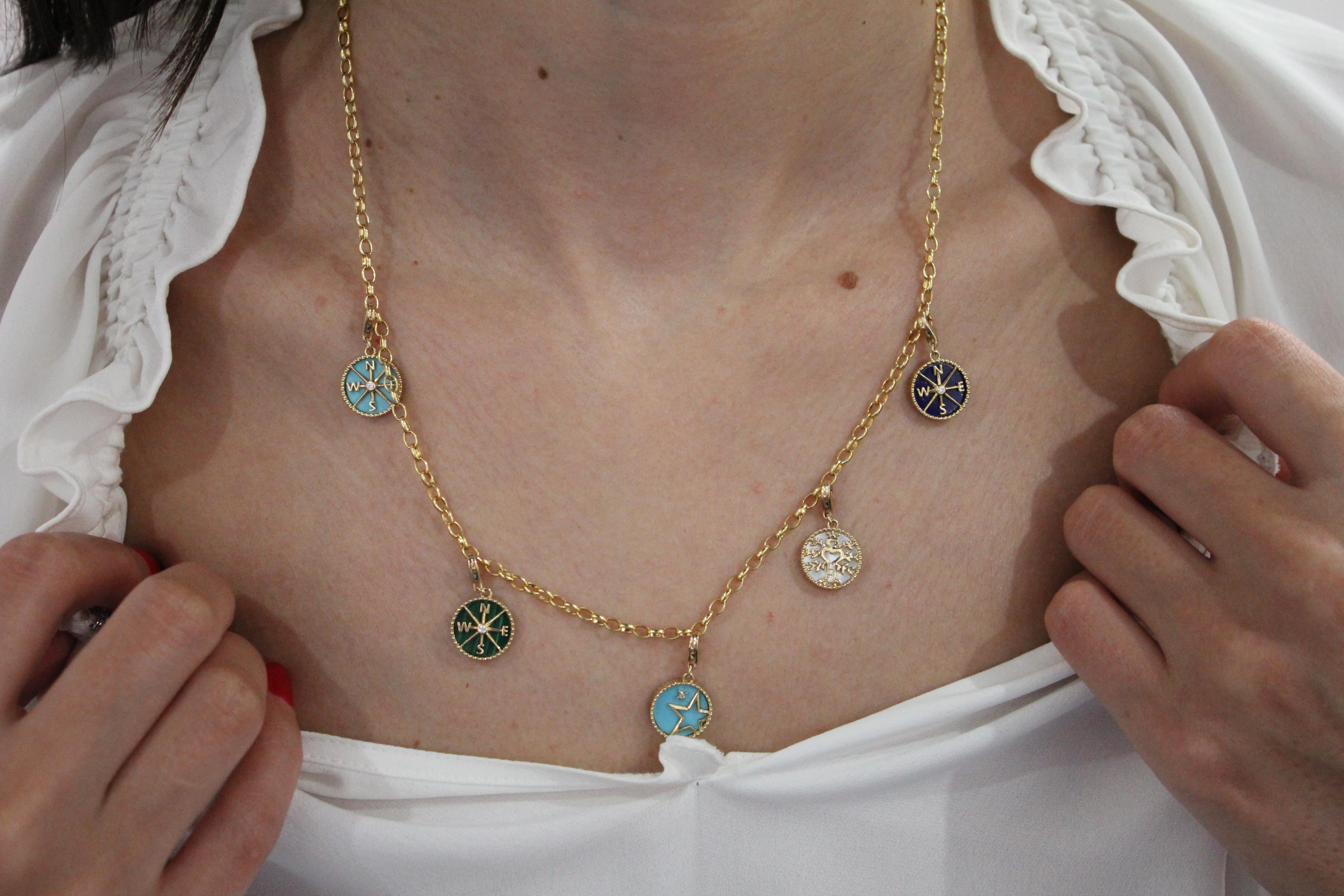 Diamond Teal Turquoise Shooting Star Celestial Sky Gold Medallion Charm Pendant For Sale 4