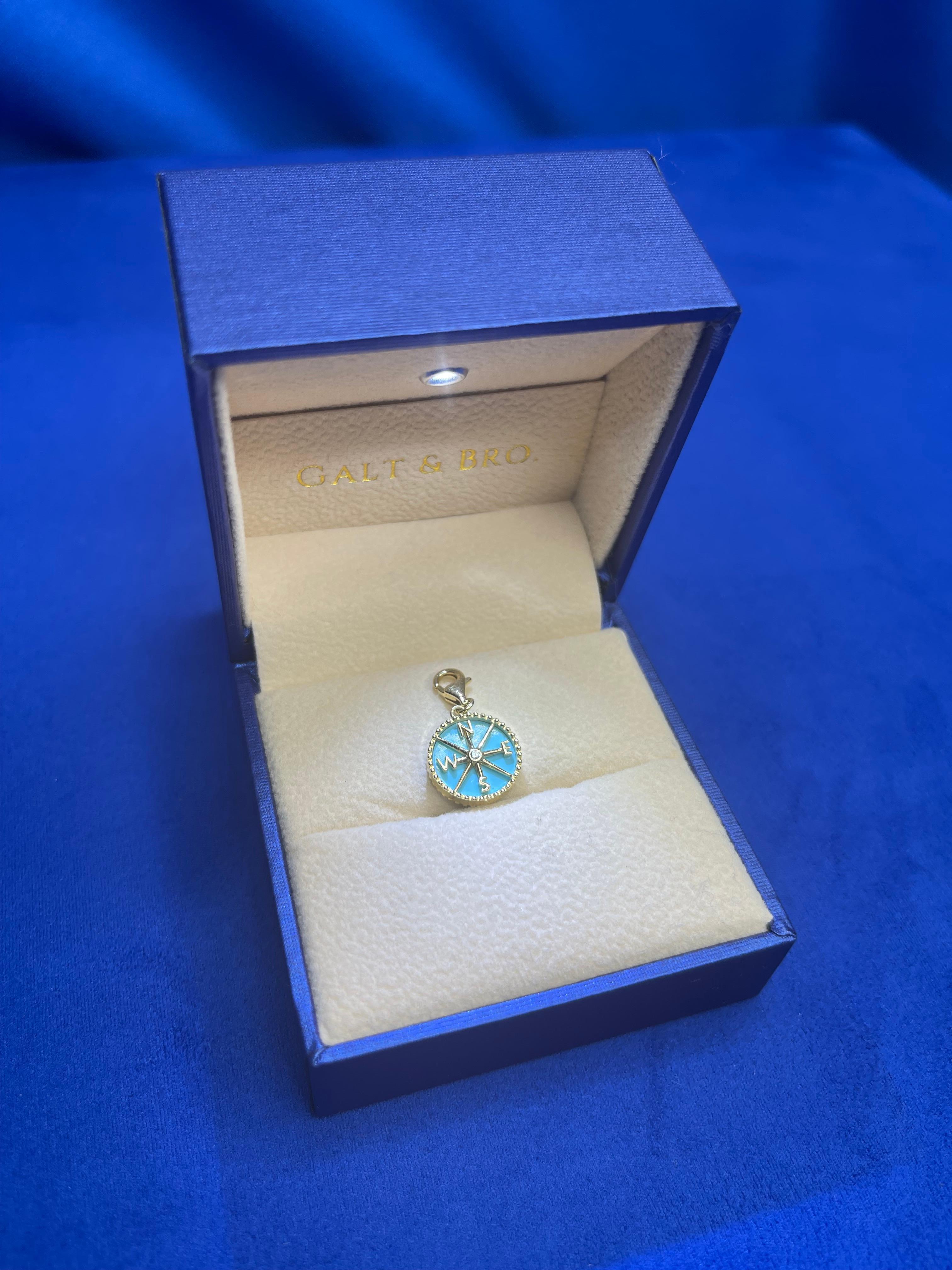 Diamond Teal Turquoise Snowflake Winter Ice Yellow Gold Medallion Charm Pendant For Sale 7