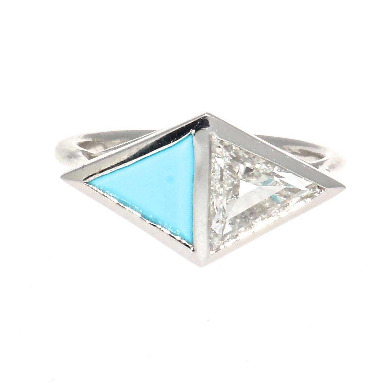 Diamond Turquoise Two-Stone Platinum Engagement Ring