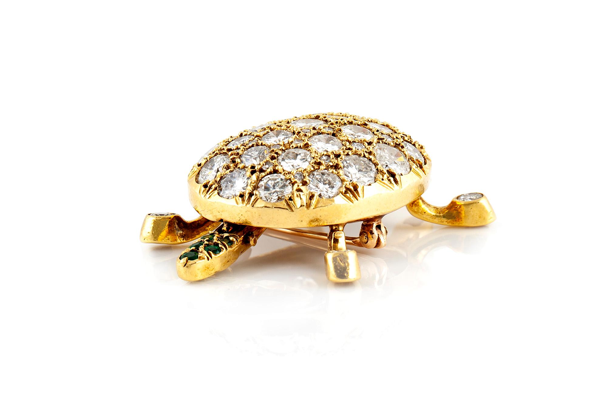 Women's or Men's Diamond Turtle Brooch For Sale
