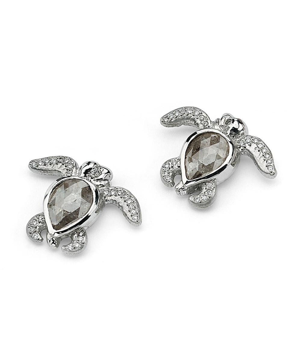 Contemporary Diamond Turtle Hatchling Earrings in 18k White Yellow or Rose Gold For Sale