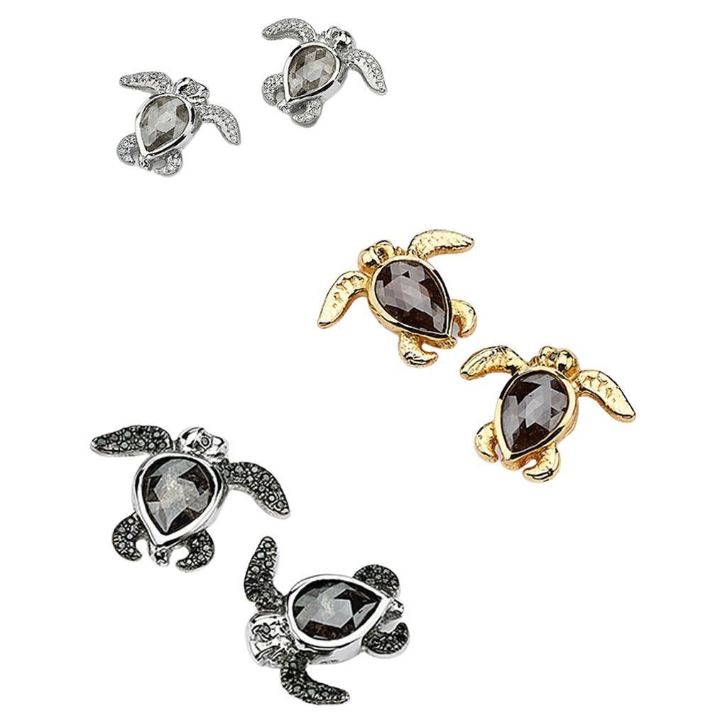 Diamond Turtle Hatchling Earrings in 18k White Yellow or Rose Gold For Sale