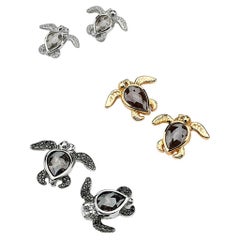 Diamond Turtle Hatchling Earrings in 18k White Yellow or Rose Gold