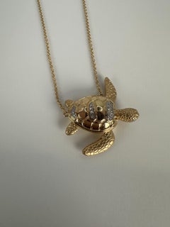 Diamond turtle movable large size turtle 14Kt gold