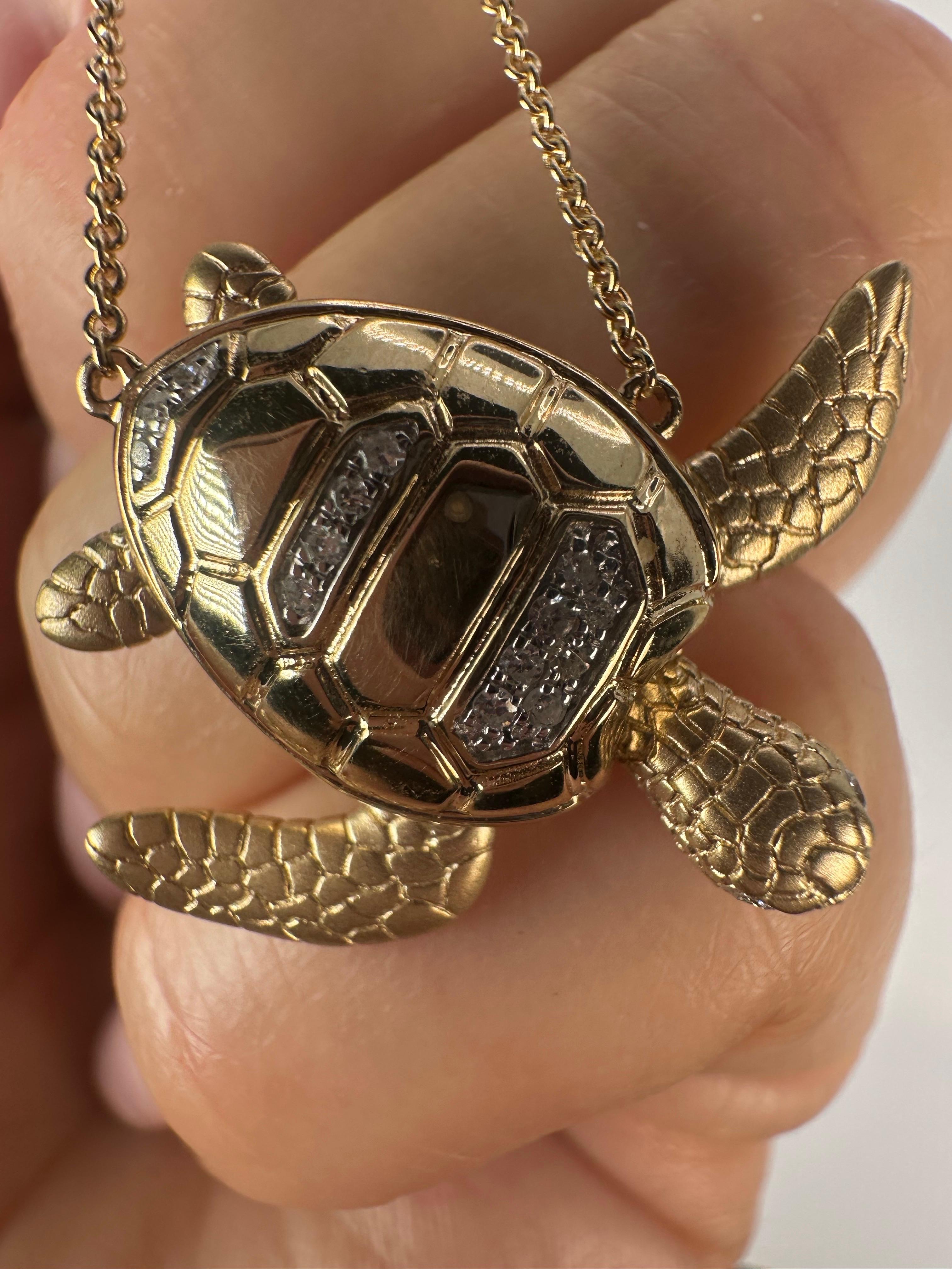 Diamond turtle movable large size turtle 14Kt gold For Sale 1