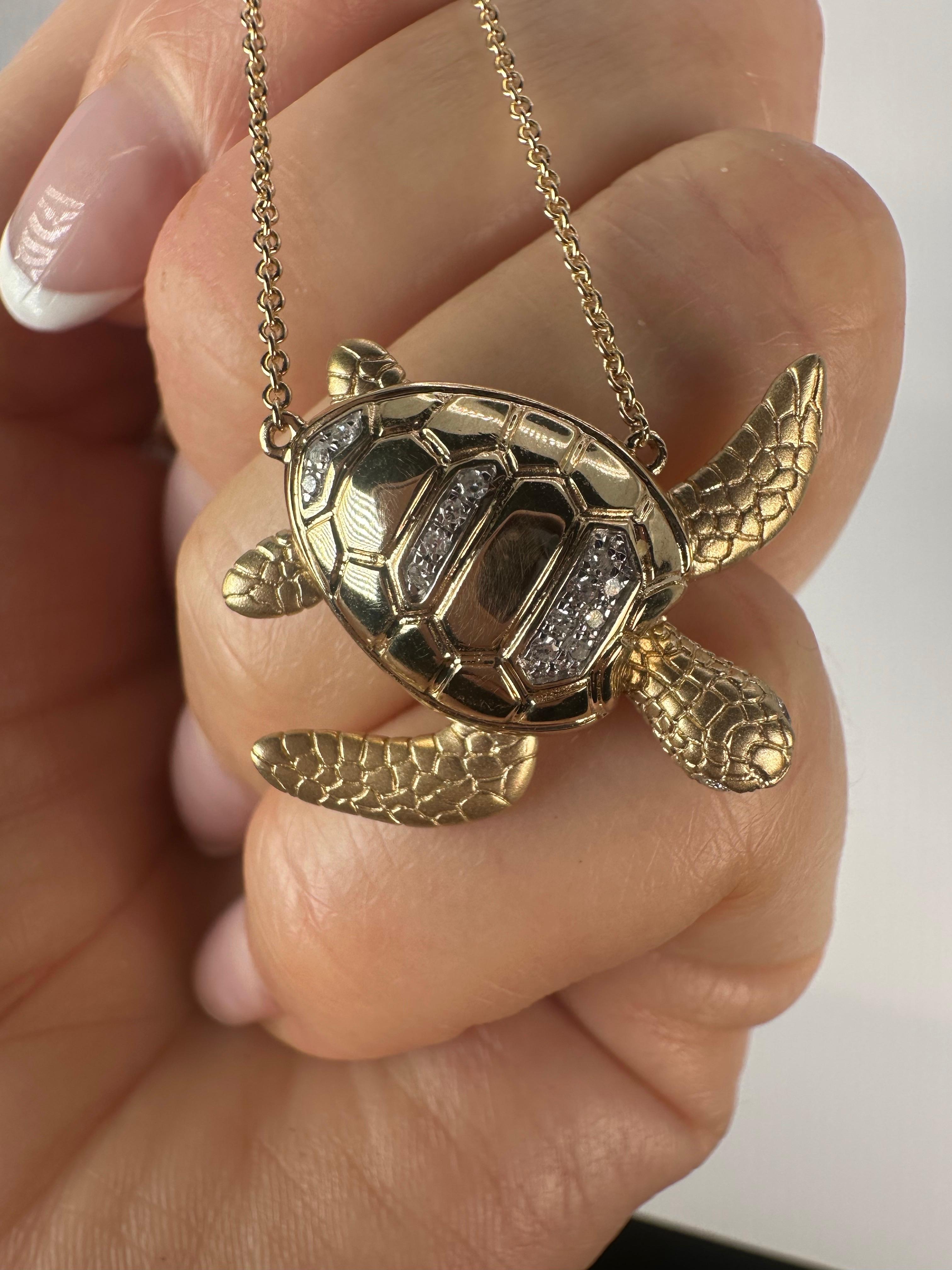 Diamond turtle movable large size turtle 14Kt gold For Sale 2