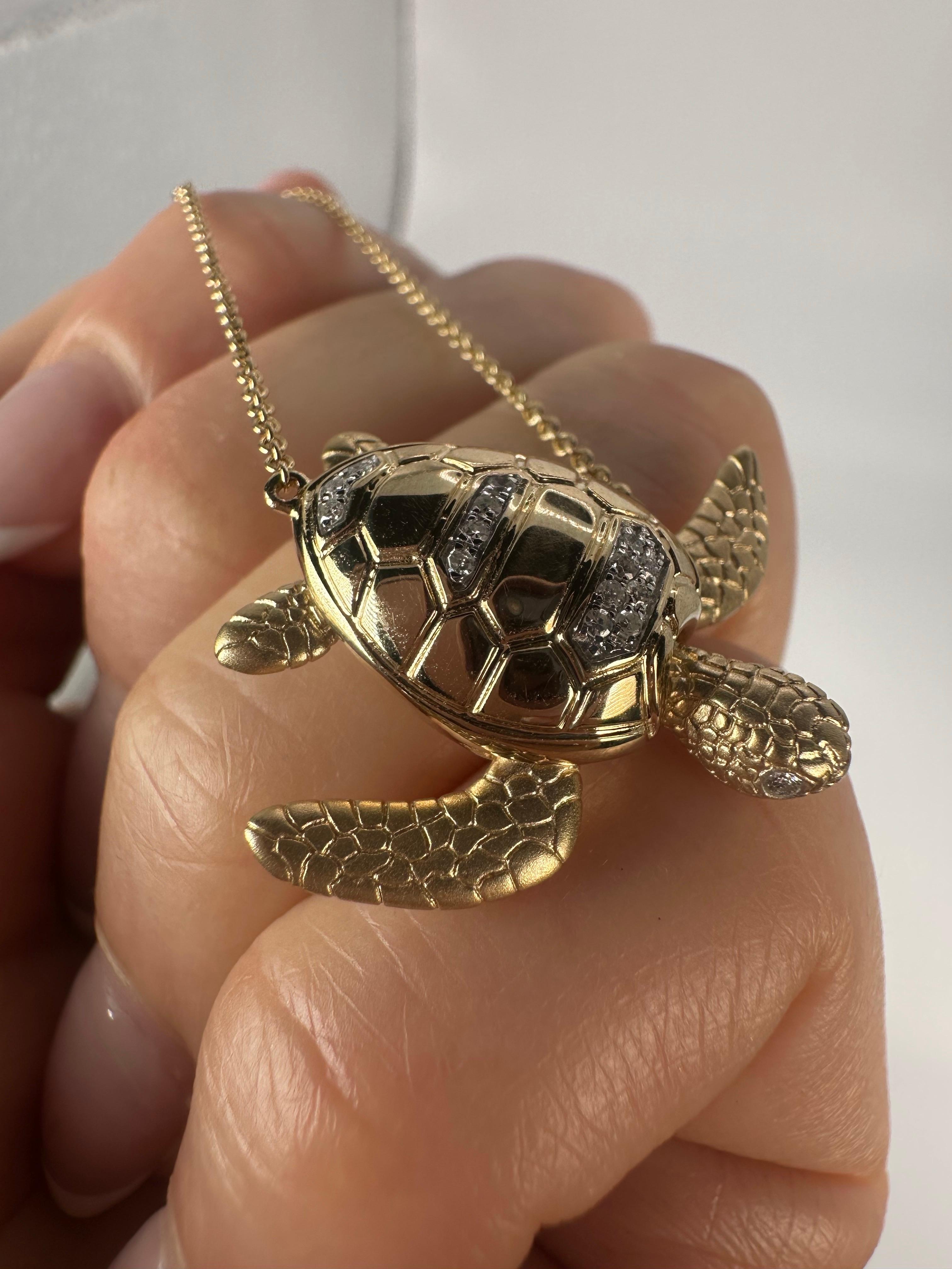 Diamond turtle movable large size turtle 14Kt gold For Sale 3