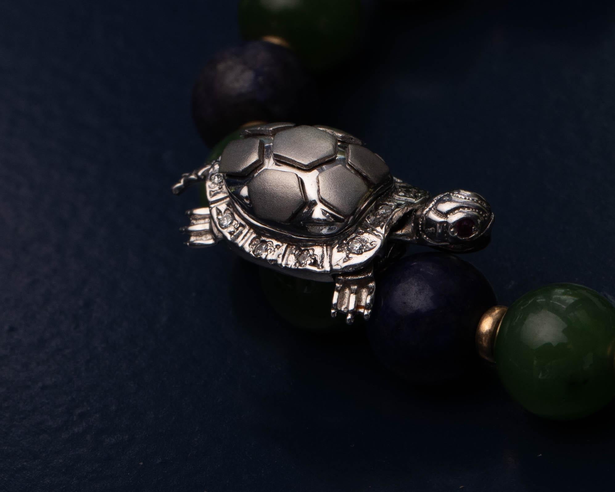 Round Cut Diamond Turtle Pendant, 18 Karat White Gold For Sale