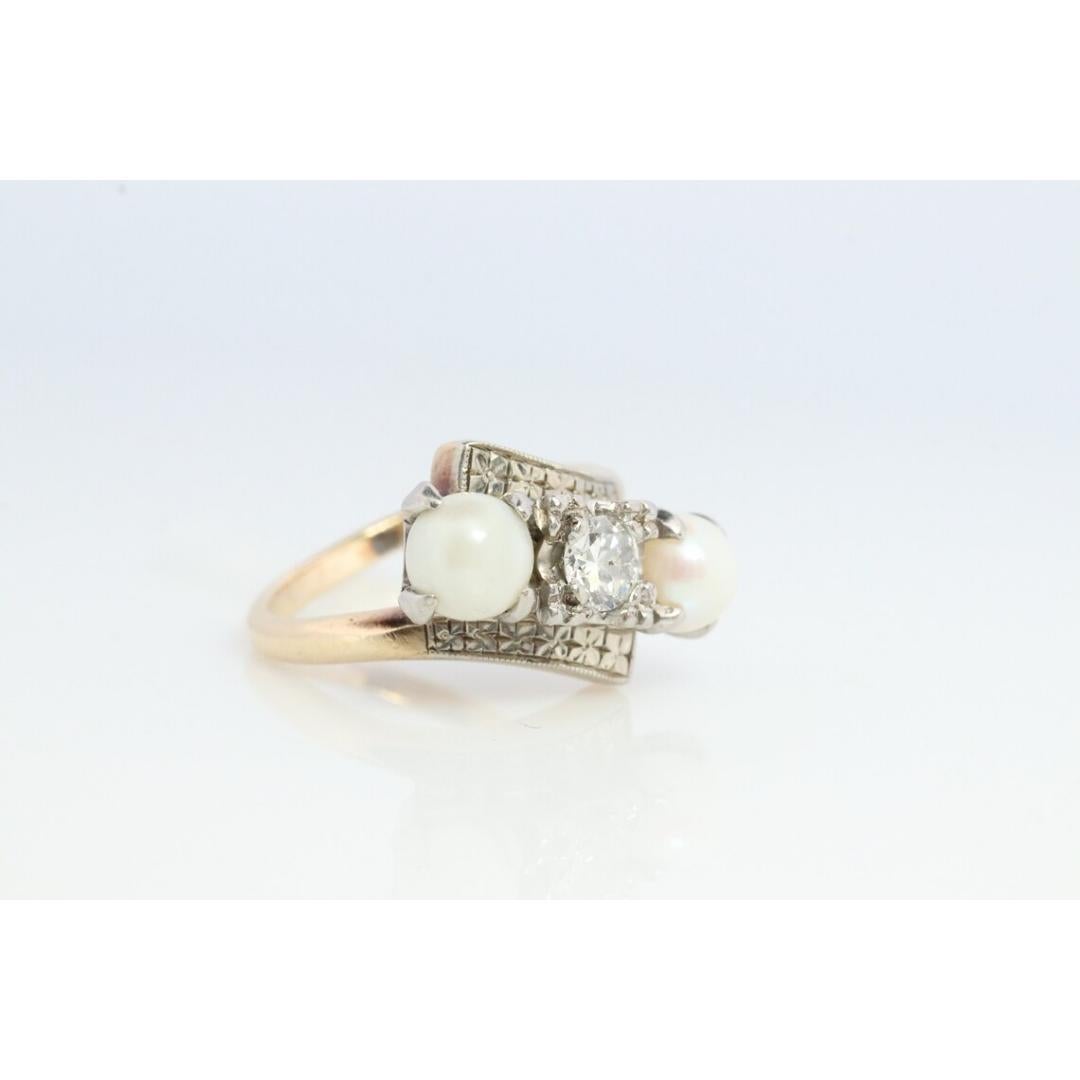 Diamant-Twin-Perlen-Ring. 14k Ever Us Bypass-Ring. Damen im Angebot