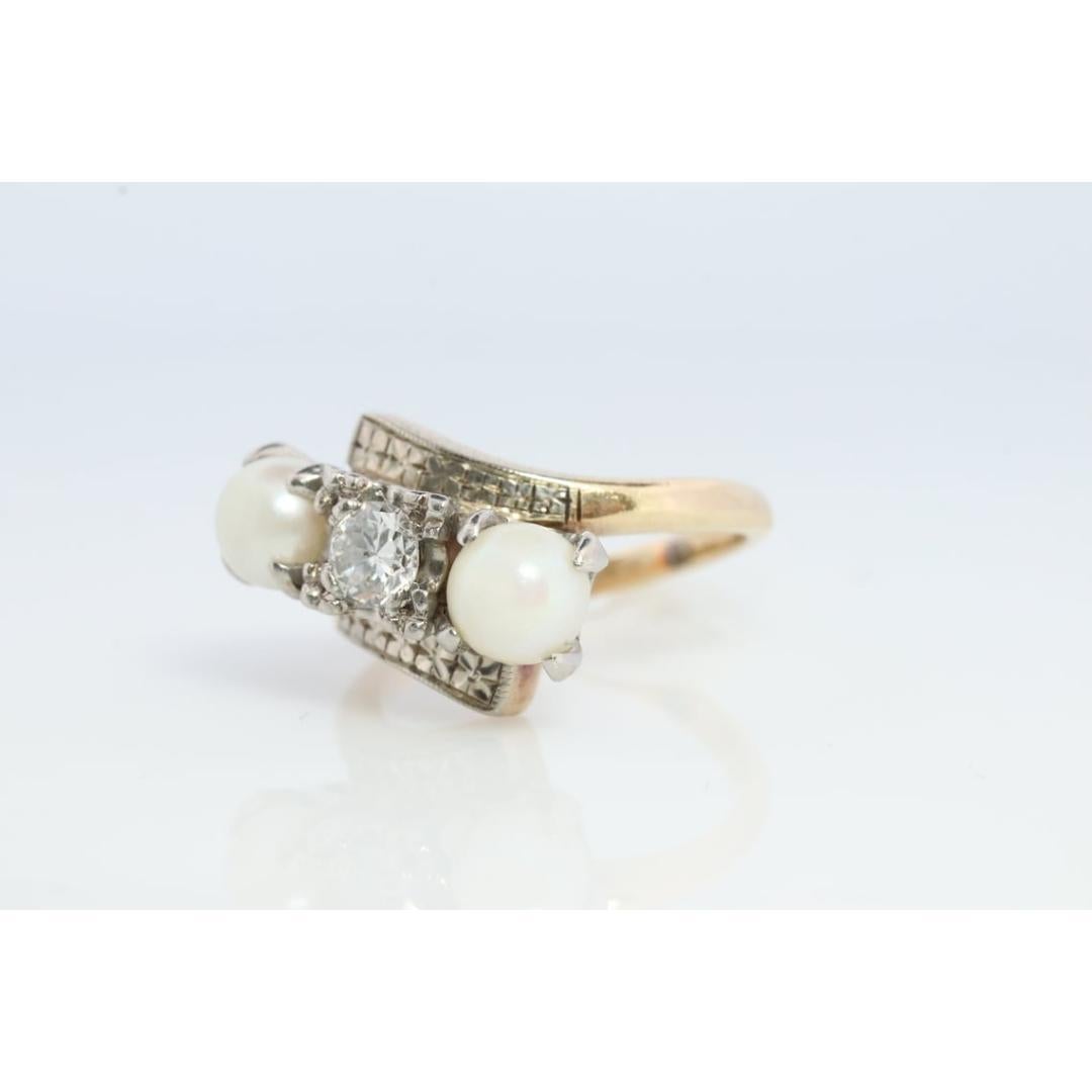 Diamant-Twin-Perlen-Ring. 14k Ever Us Bypass-Ring. im Angebot 1
