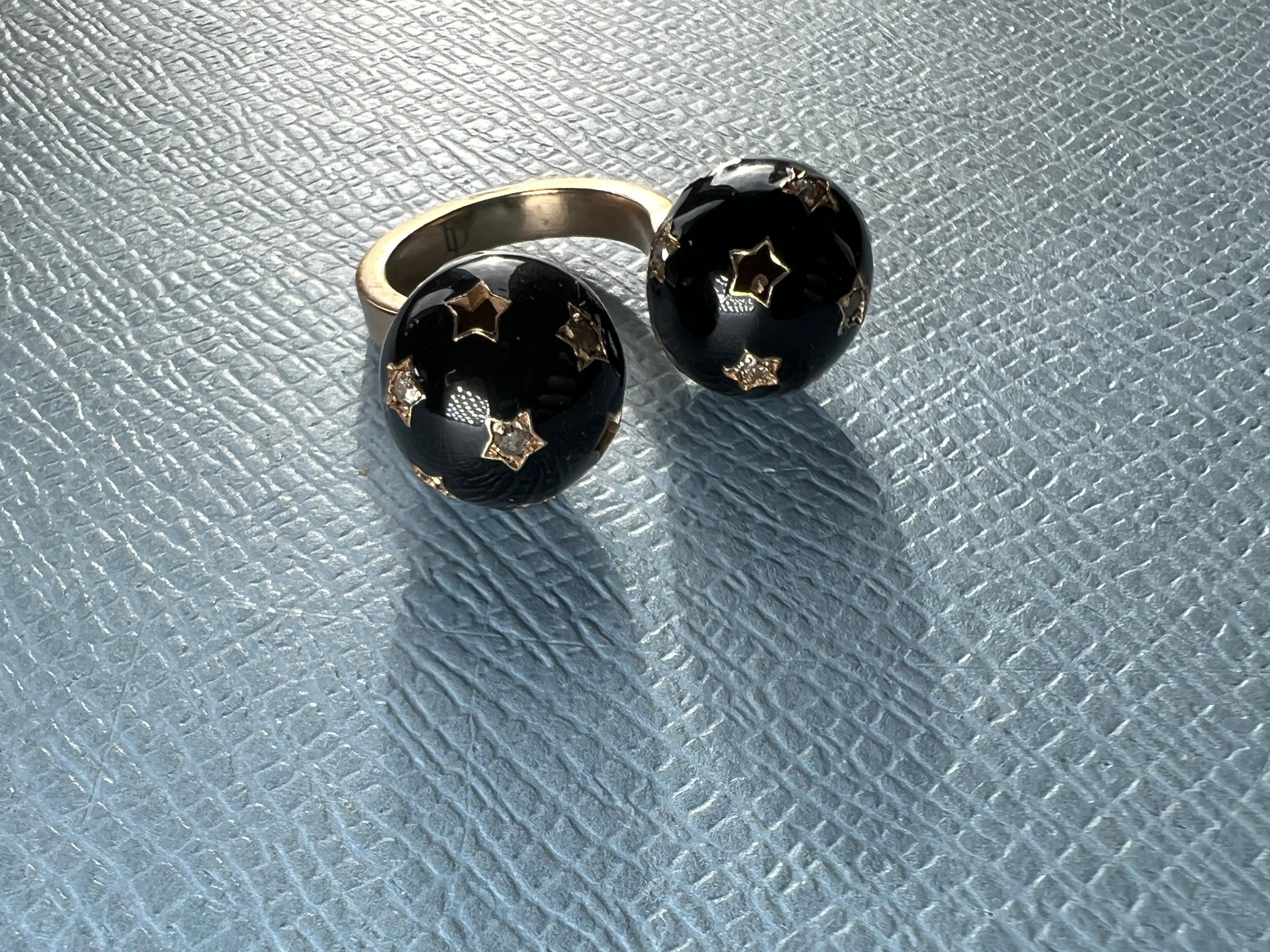 Diamond Twin Sphere Black Enamel Ring In New Condition For Sale In Los Angeles, CA