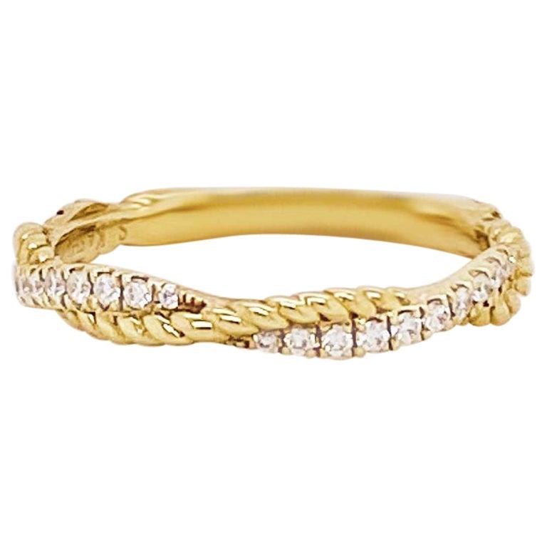 For Sale:  Diamond Twist Band 0.20 Carat 1/5 Ct Round Diamond Braided Wedding Band 14k Gold