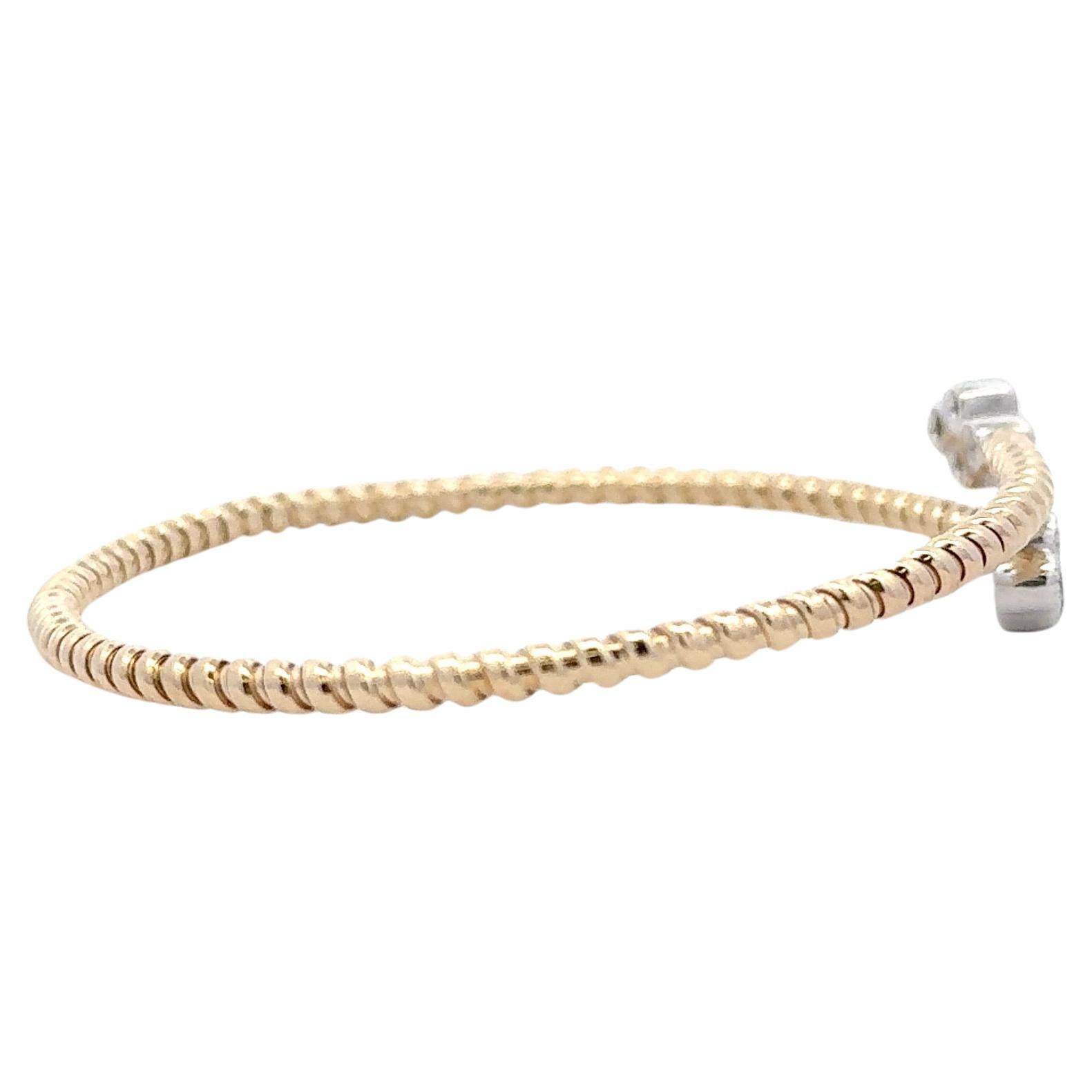 Contemporary Diamond Twist Bypass Bangle Bracelet 0.31 Carats 14 Karat White Yellow Gold