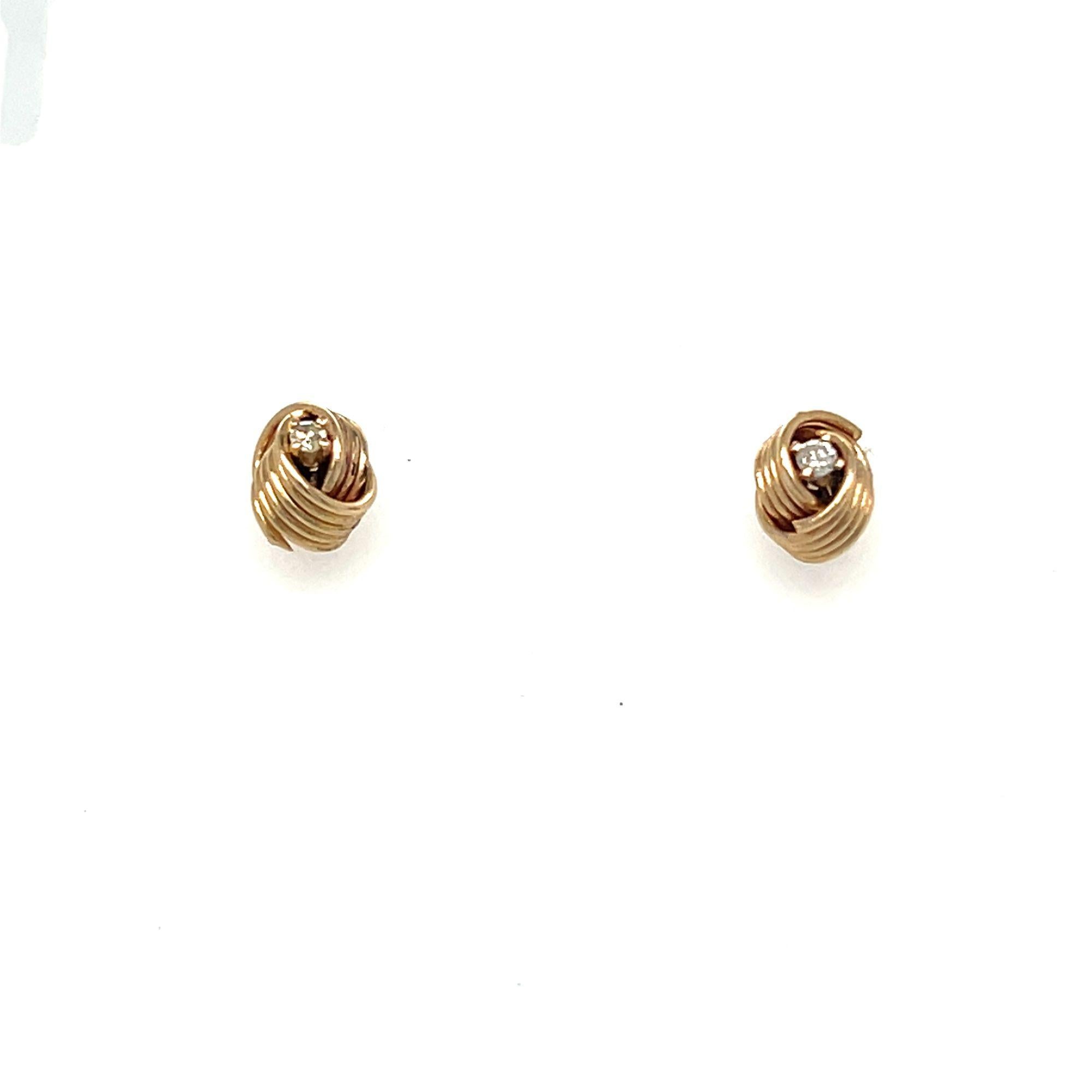 Round Cut Diamond Twist Love Knot Stud Earrings 14k Yellow Gold For Sale