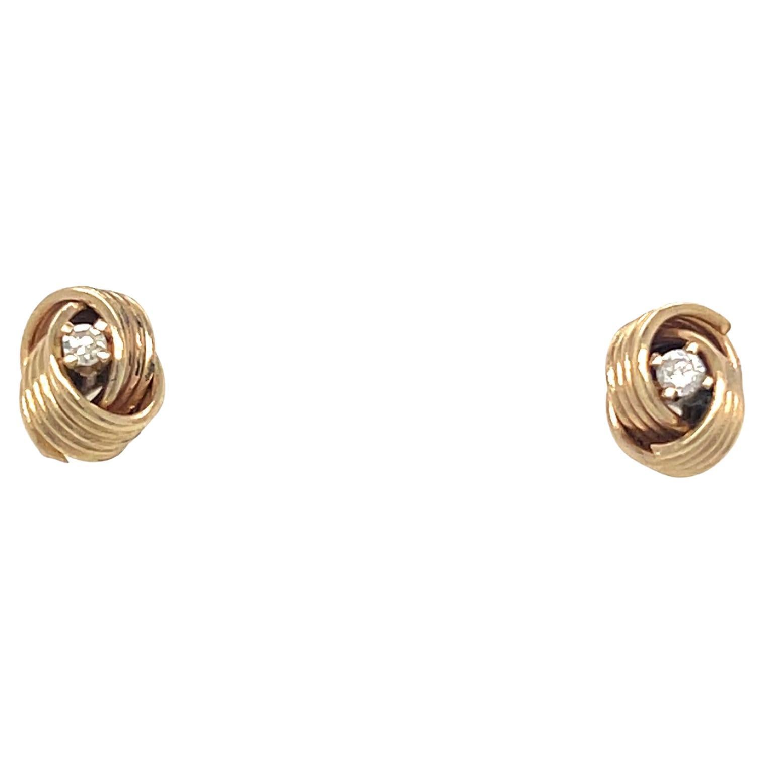 Diamond Twist Love Knot Stud Earrings 14k Yellow Gold